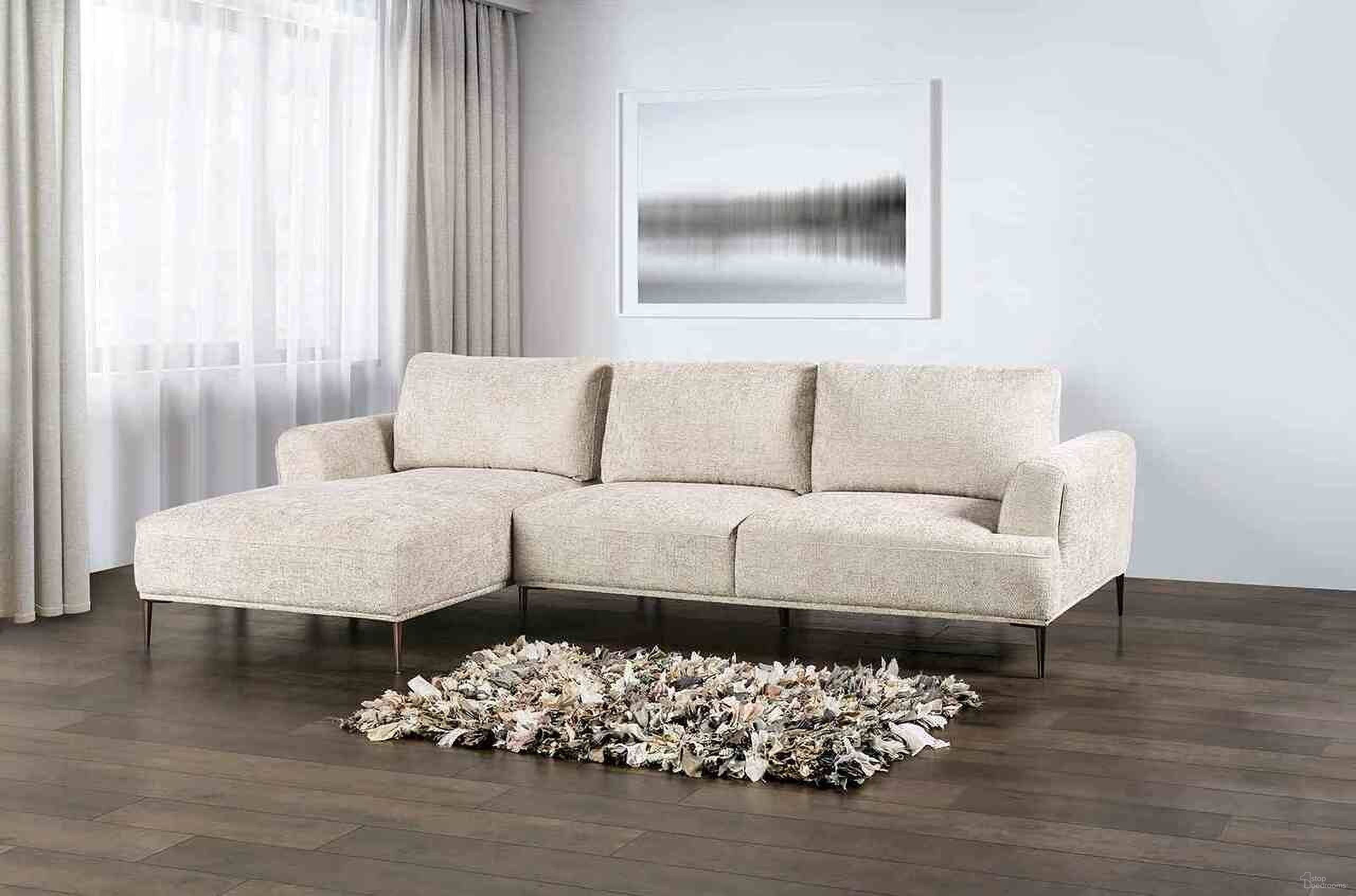 The appearance of Gladbach Left Chaise L-Shaped Sectional In Light Brown designed by Furniture of America in the modern / contemporary interior design. This light brown piece of furniture was selected by 1StopBedrooms from Gladbach Collection to add a touch of cosiness and style into your home. Sku: FM63007LB-LCE;FM63007LB-RLV. Material: Chenille.