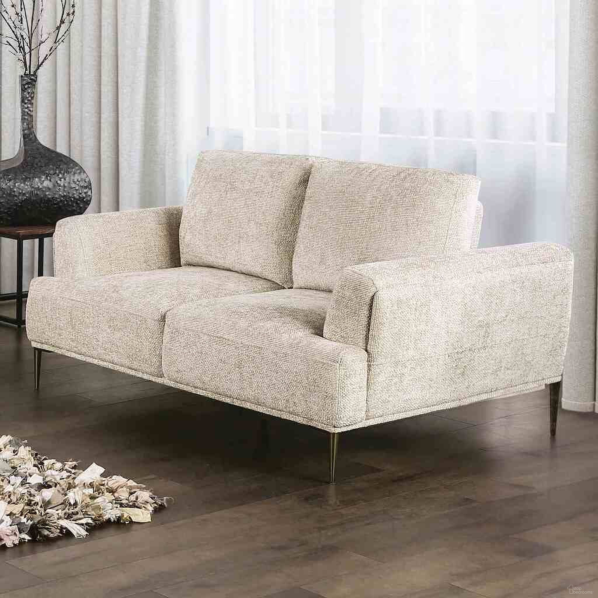 The appearance of Gladbach Loveseat In Light Brown designed by Furniture of America in the modern / contemporary interior design. This light brown piece of furniture was selected by 1StopBedrooms from Gladbach Collection to add a touch of cosiness and style into your home. Sku: FM63007LB-LV. Material: Chenille.