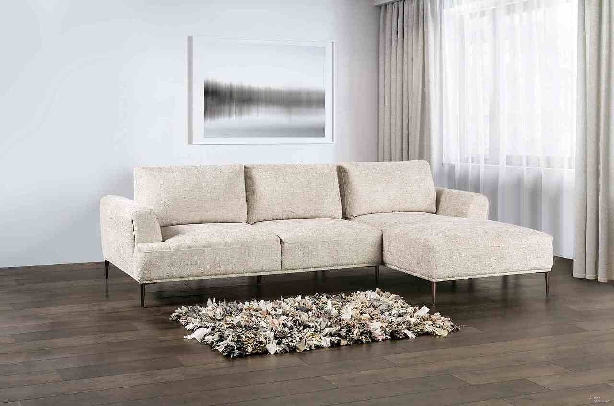 The appearance of Gladbach Right Chaise L-Shaped Sectional In Light Brown designed by Furniture of America in the modern / contemporary interior design. This light brown piece of furniture was selected by 1StopBedrooms from Gladbach Collection to add a touch of cosiness and style into your home. Sku: FM63007LB-LLV;FM63007LB-RCE. Material: Chenille.
