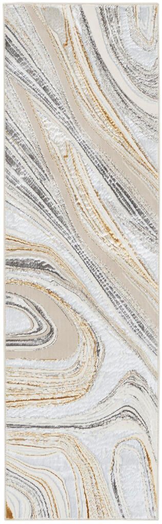 Glam 2'3" x 7'6" Modern Indoor Rug In Grey and Gold