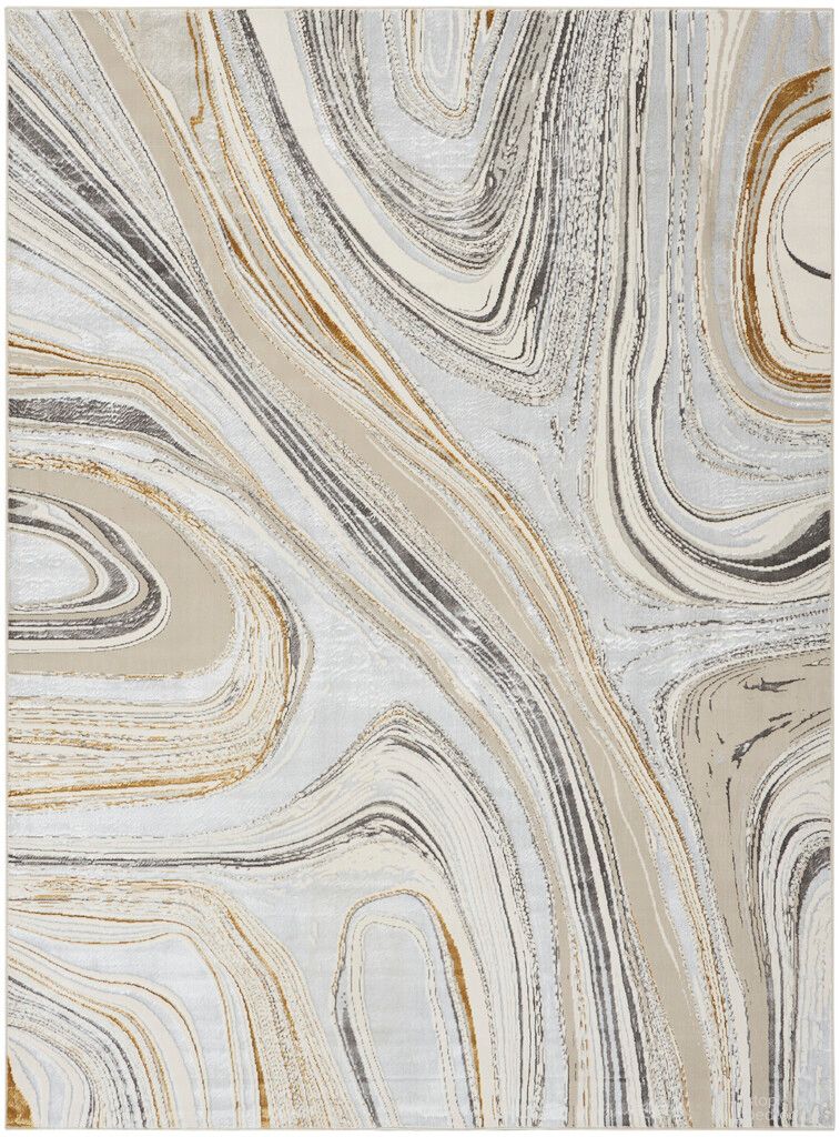 Glam 9' x 12' Modern Indoor Rug In Grey and Gold