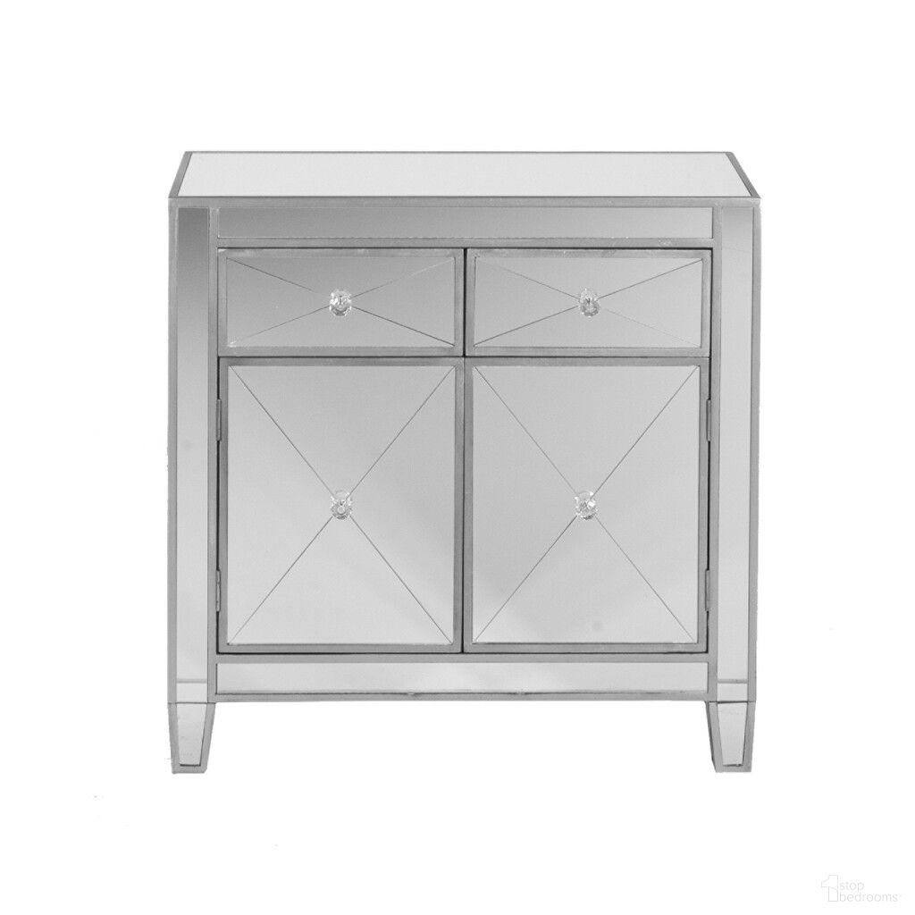 The appearance of Glamorous Mirrored Bling Two Door Storage Accent Cabinet designed by Homeroots in the modern / contemporary interior design. This silver piece of furniture  was selected by 1StopBedrooms from  to add a touch of cosiness and style into your home. Sku: 401709. Material: Mirrored Glass.