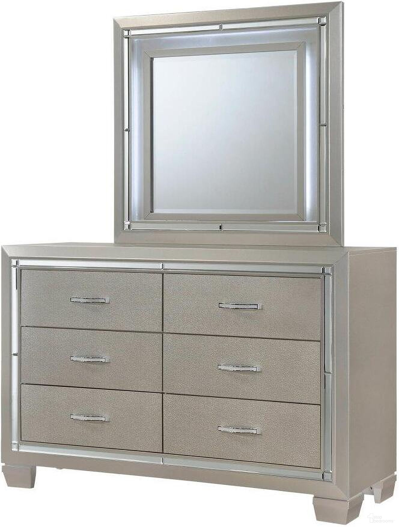 Glamour Youth Champagne Dresser With Mirror And Led Light Set