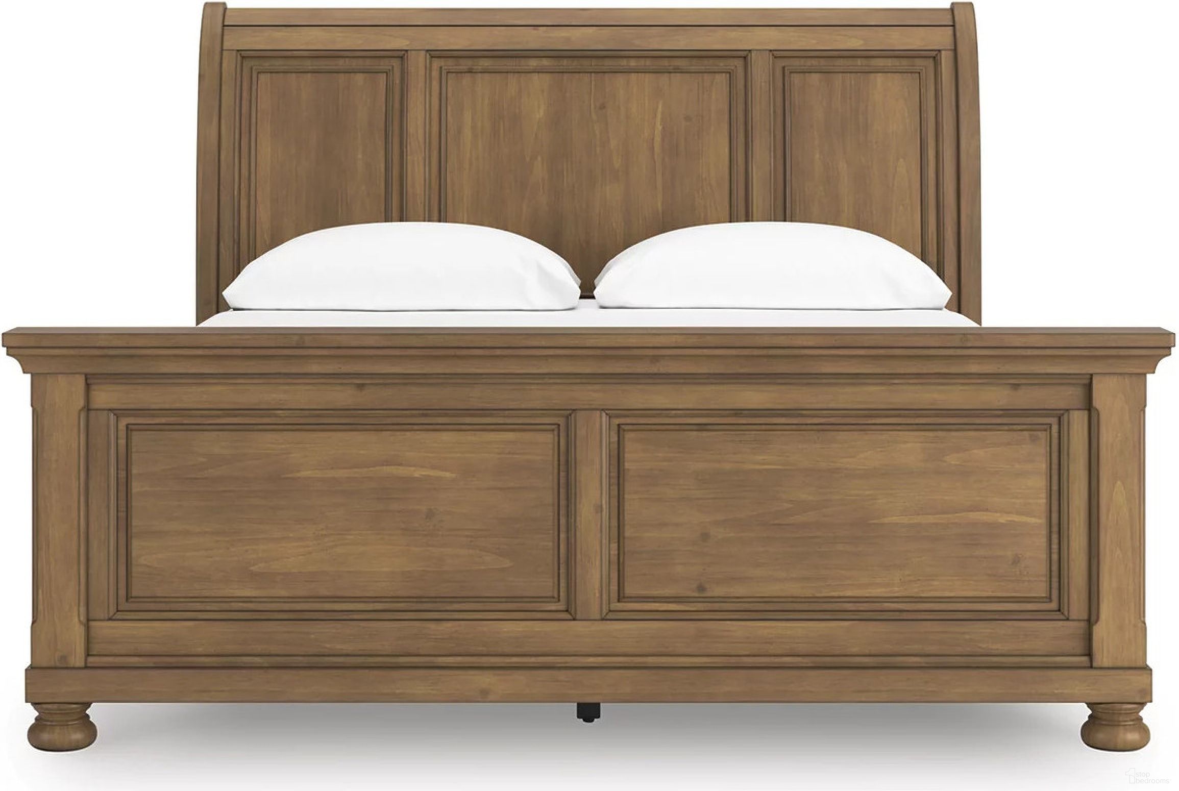 The appearance of Glarrison California King Sleigh Bed In Medium Brown designed by Signature Design by Ashley in the transitional interior design. This medium brown piece of furniture  was selected by 1StopBedrooms from Glarrison Collection to add a touch of cosiness and style into your home. Sku: NCB779-56;NCB779-78;NCB779-94. Bed Type: Sleigh Bed. Bed Size: California King.