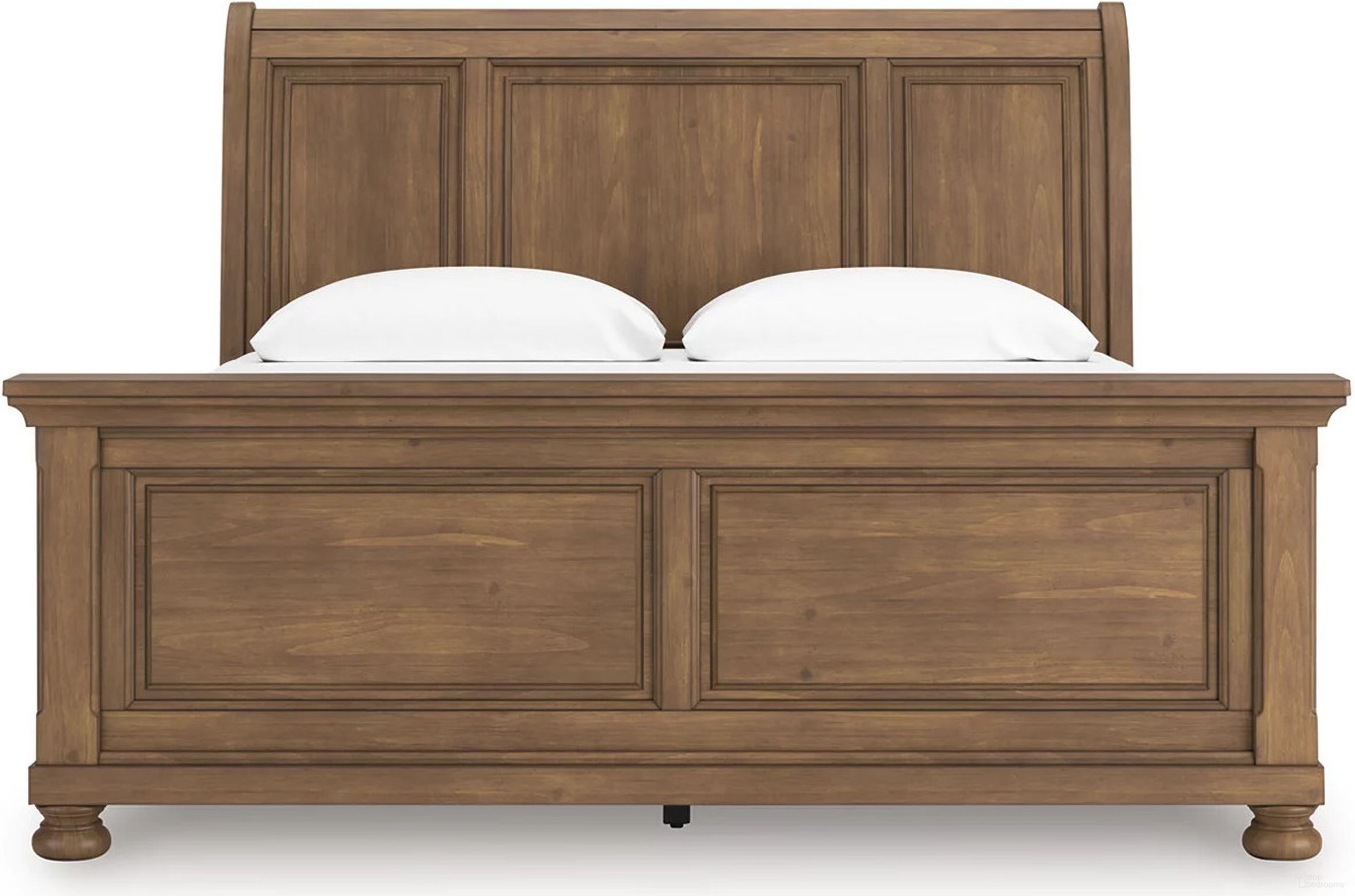 The appearance of Glarrison King Sleigh Bed In Medium Brown designed by Signature Design by Ashley in the transitional interior design. This medium brown piece of furniture was selected by 1StopBedrooms from Glarrison Collection to add a touch of cosiness and style into your home. Sku: NCB779-56;NCB779-78;NCB779-97. Bed Type: Sleigh Bed. Bed Size: King.