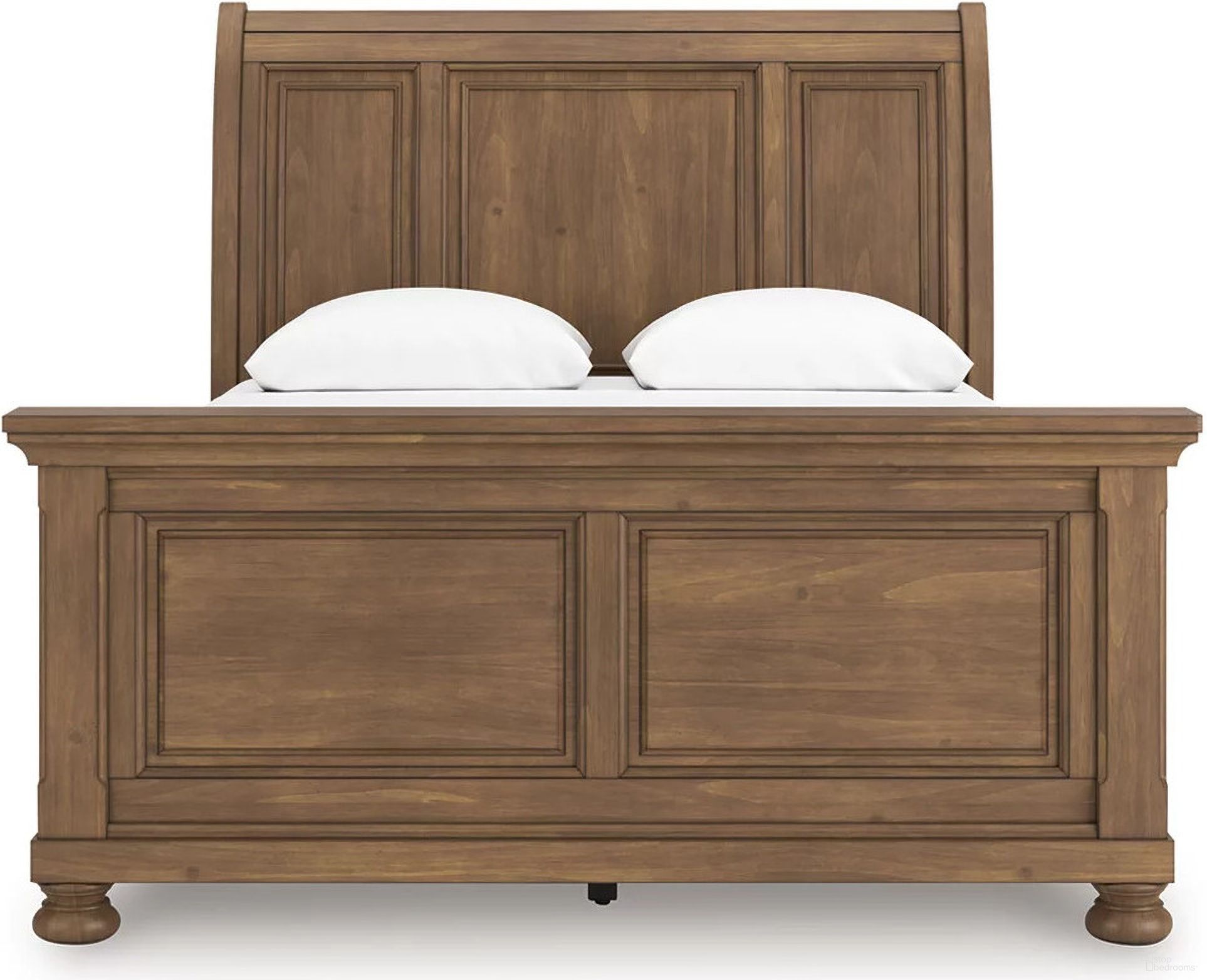 The appearance of Glarrison Queen Sleigh Bed In Medium Brown designed by Signature Design by Ashley in the transitional interior design. This medium brown piece of furniture  was selected by 1StopBedrooms from Glarrison Collection to add a touch of cosiness and style into your home. Sku: NCB779-54;NCB779-77;NCB779-96. Bed Type: Sleigh Bed. Bed Size: Queen.