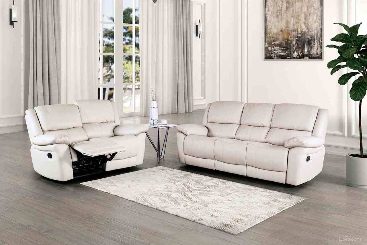 The appearance of Glarus Living Room Set In White designed by Furniture of America in the transitional interior design. This white piece of furniture was selected by 1StopBedrooms from Glarus Collection to add a touch of cosiness and style into your home. Sku: FM69003WH-SF-M;FM69003WH-LV-M. Material: Leather.