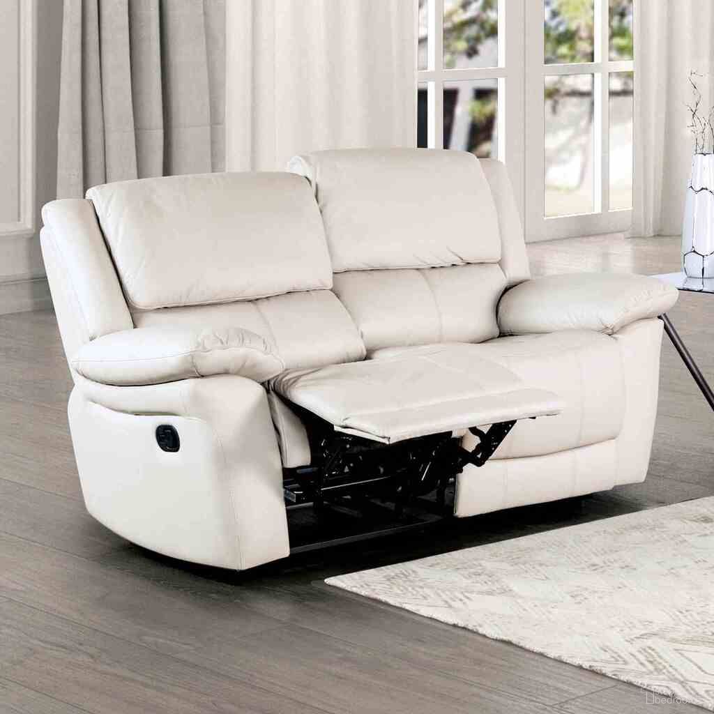 The appearance of Glarus Loveseat In White designed by Furniture of America in the transitional interior design. This white piece of furniture was selected by 1StopBedrooms from Glarus Collection to add a touch of cosiness and style into your home. Sku: FM69003WH-LV-M. Material: Leather Match.