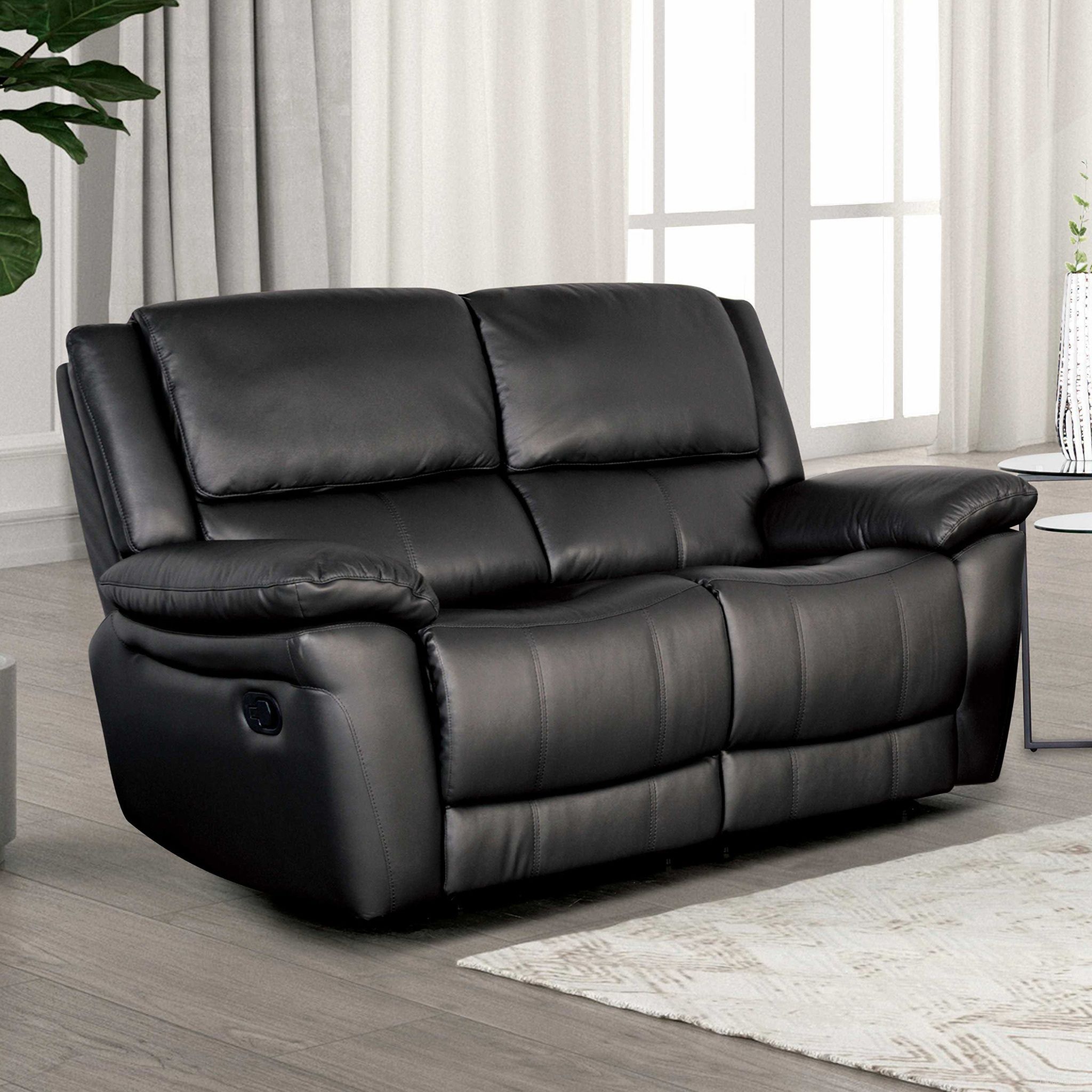 The appearance of Glarus Loveseat Manual Recliner In Black designed by Furniture of America in the modern / contemporary interior design. This black piece of furniture was selected by 1StopBedrooms from Glarus Collection to add a touch of cosiness and style into your home. Sku: FM69003BK-LV-M. Material: Leather Match.