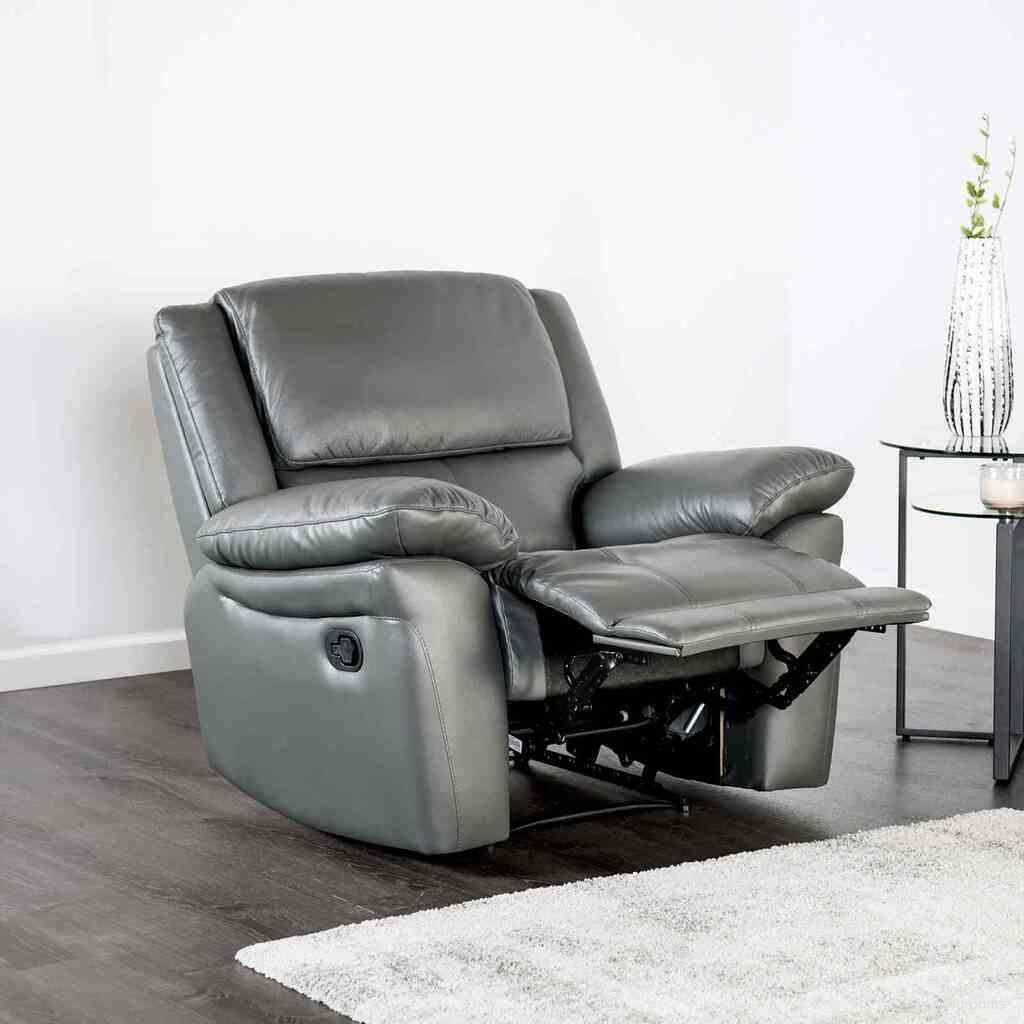 The appearance of Glarus Recliner Chair In Dark Gray designed by Furniture of America in the transitional interior design. This dark gray piece of furniture was selected by 1StopBedrooms from Glarus Collection to add a touch of cosiness and style into your home. Sku: FM69003DG-CH-M. Material: Leather.