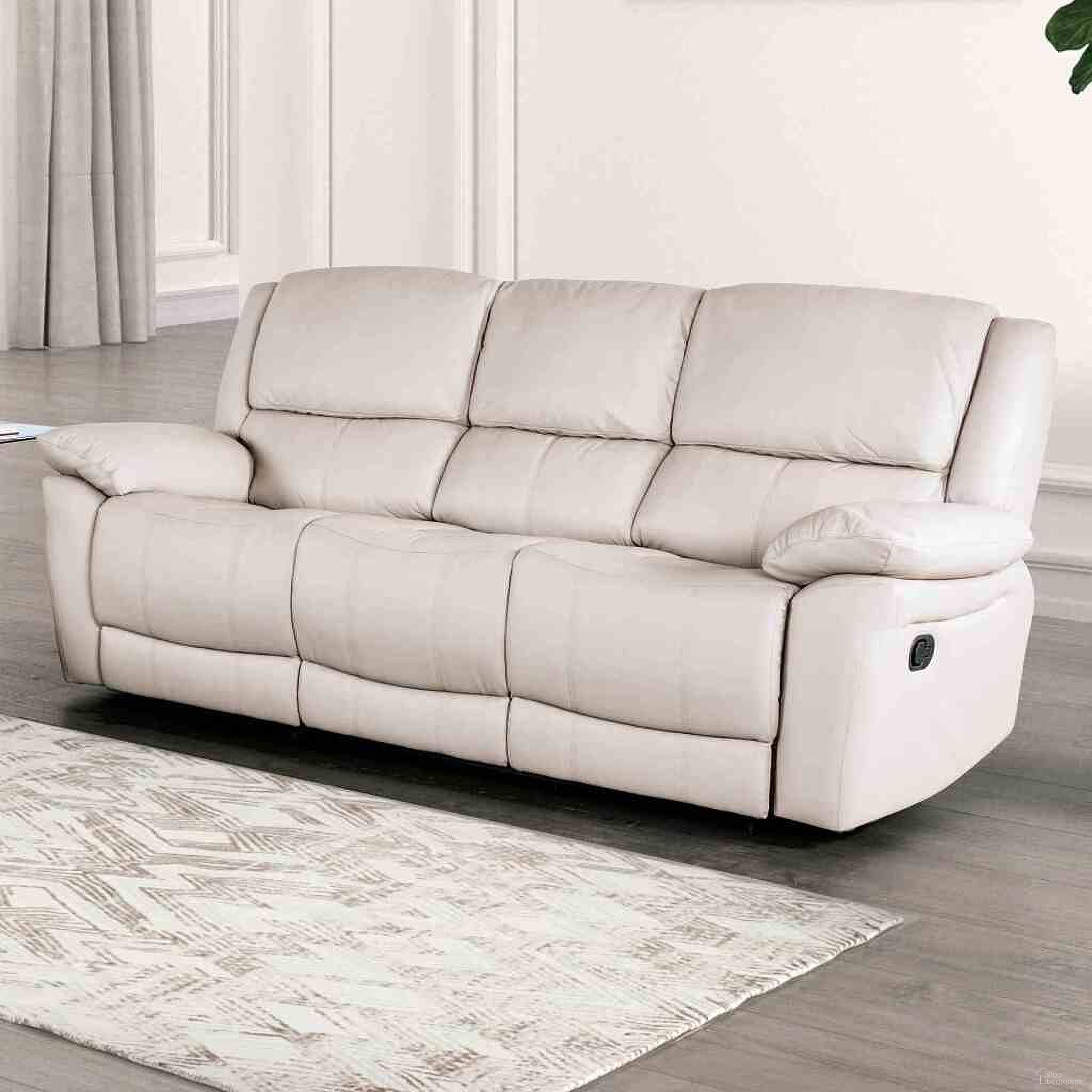 The appearance of Glarus Sofa In White designed by Furniture of America in the transitional interior design. This white piece of furniture was selected by 1StopBedrooms from Glarus Collection to add a touch of cosiness and style into your home. Sku: FM69003WH-SF-M. Material: Leather Match.