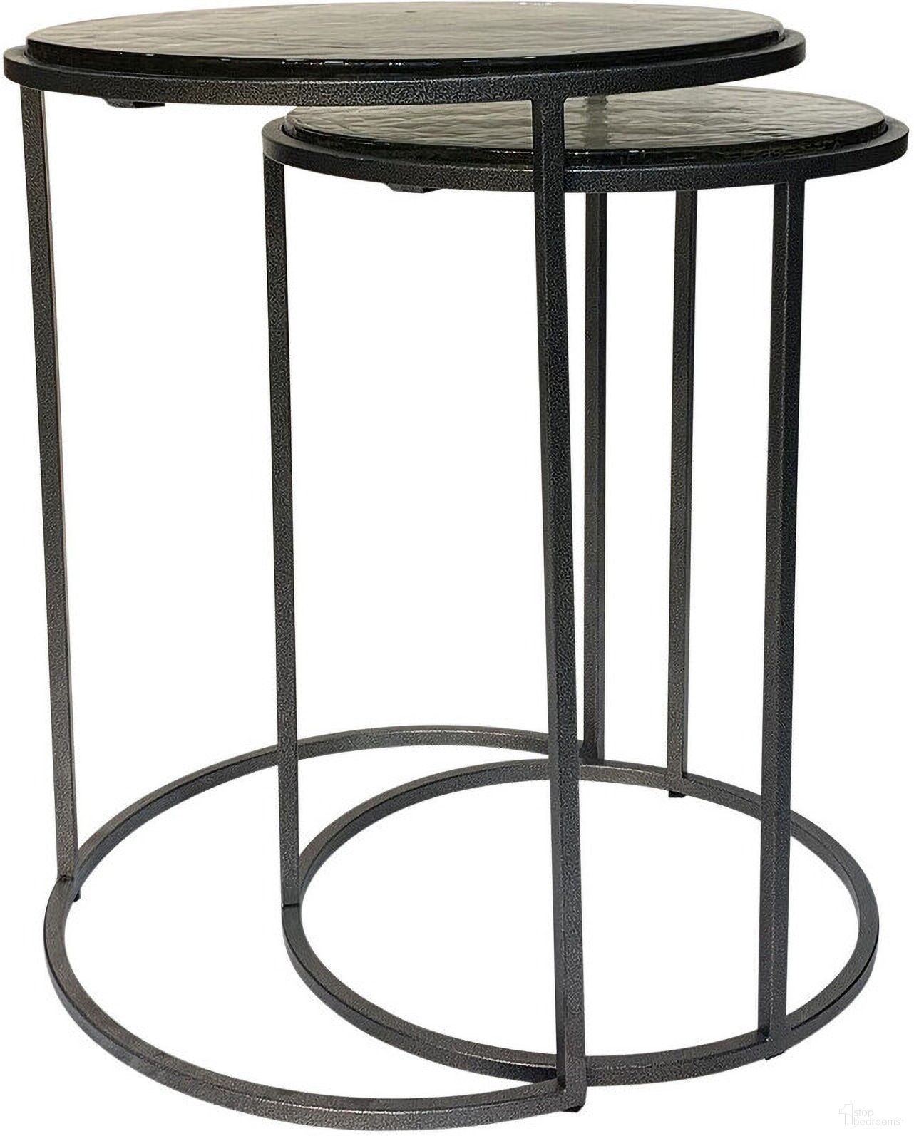 The appearance of Glass and Iron Round Frame Nested Tables Set of 2 In Clear and Gunmetal designed by Homeroots in the modern / contemporary interior design. This clear and gunmetal piece of furniture  was selected by 1StopBedrooms from  to add a touch of cosiness and style into your home. Sku: 632713. Material: Glass.