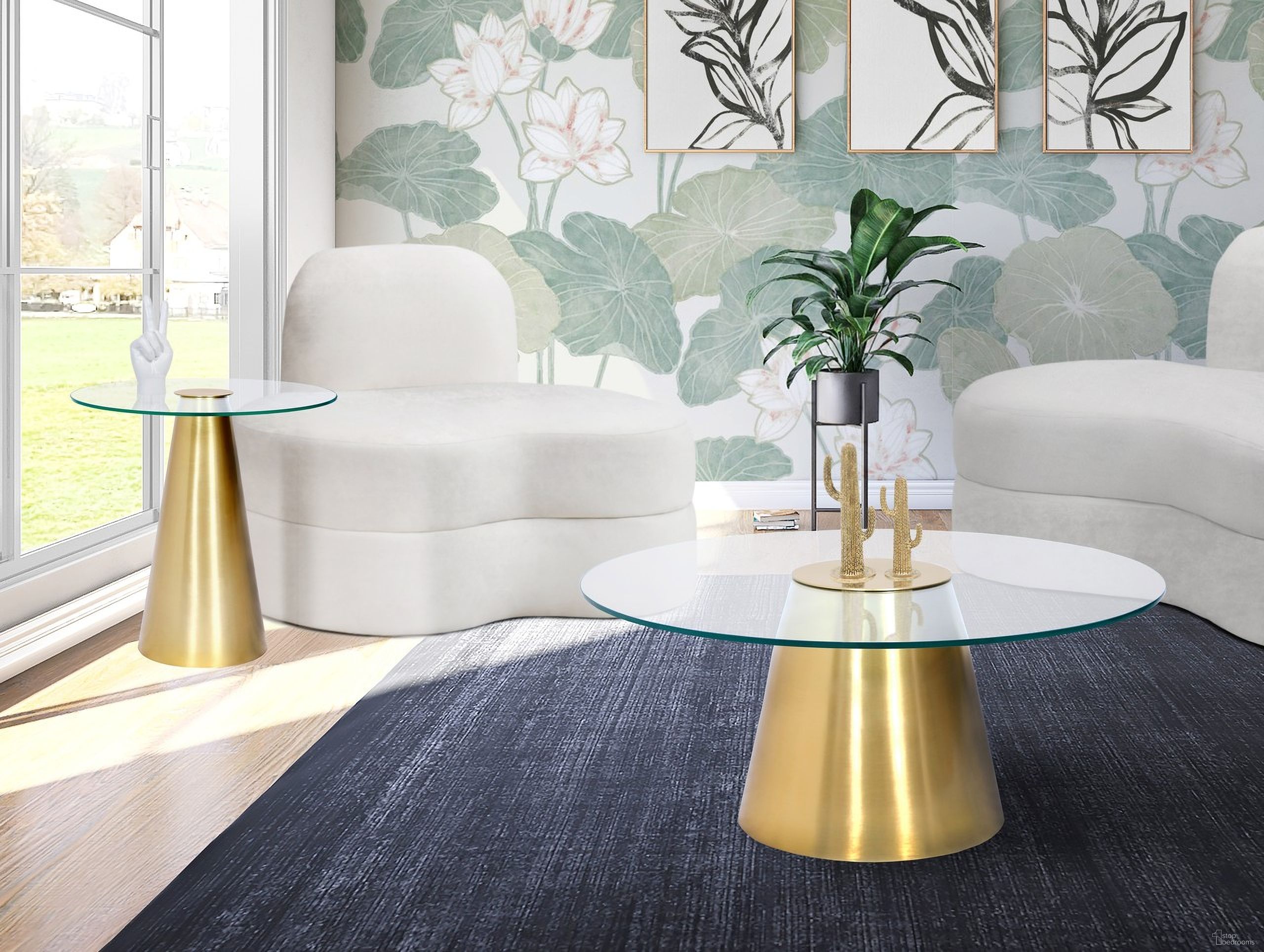 The appearance of Glassimo Ocassional Table Set In Brushed Gold designed by Meridian in the modern / contemporary interior design. This brushed gold piece of furniture  was selected by 1StopBedrooms from Glassimo Collection to add a touch of cosiness and style into your home. Sku: 298-CT;298-CT;298-ET. Material: Iron.