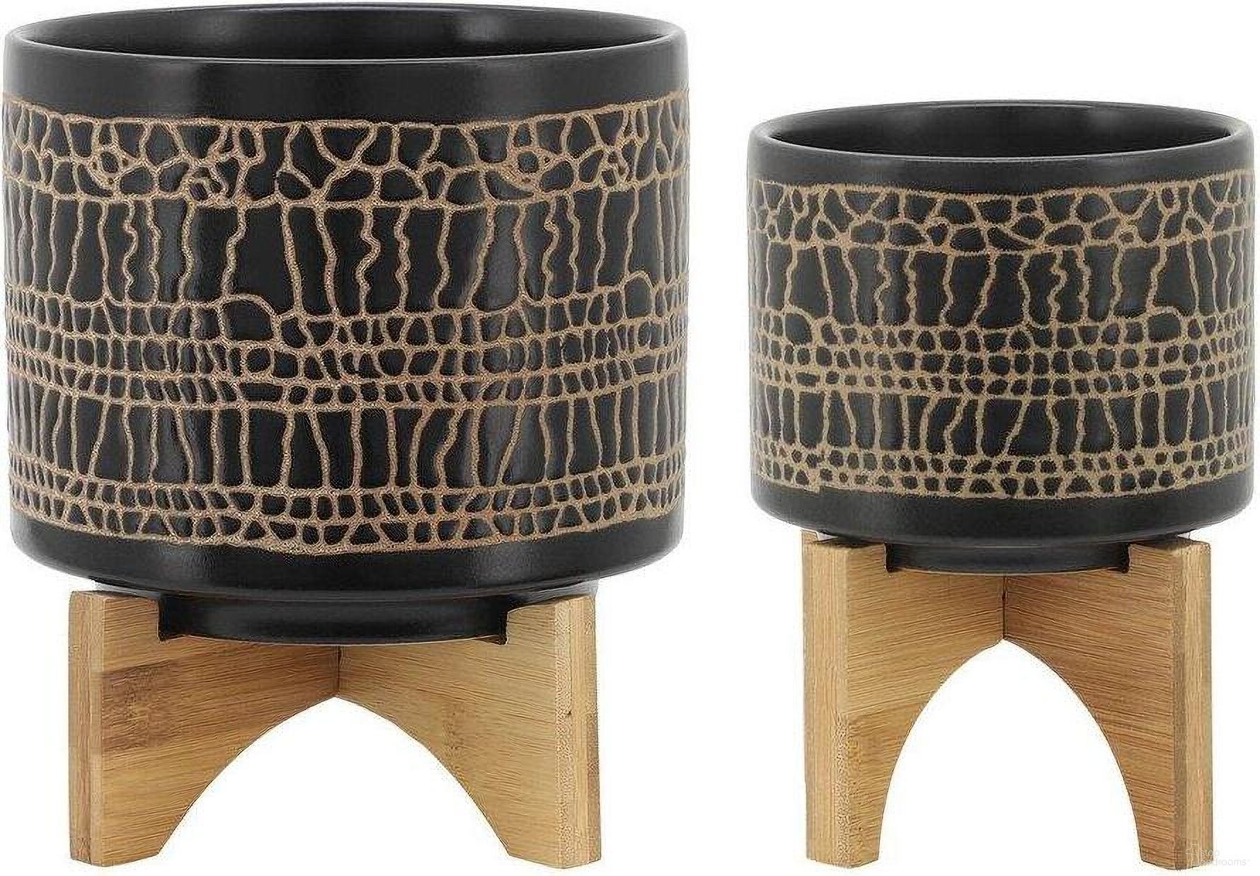 Glazed Planter With Stand Set of 2 In Black