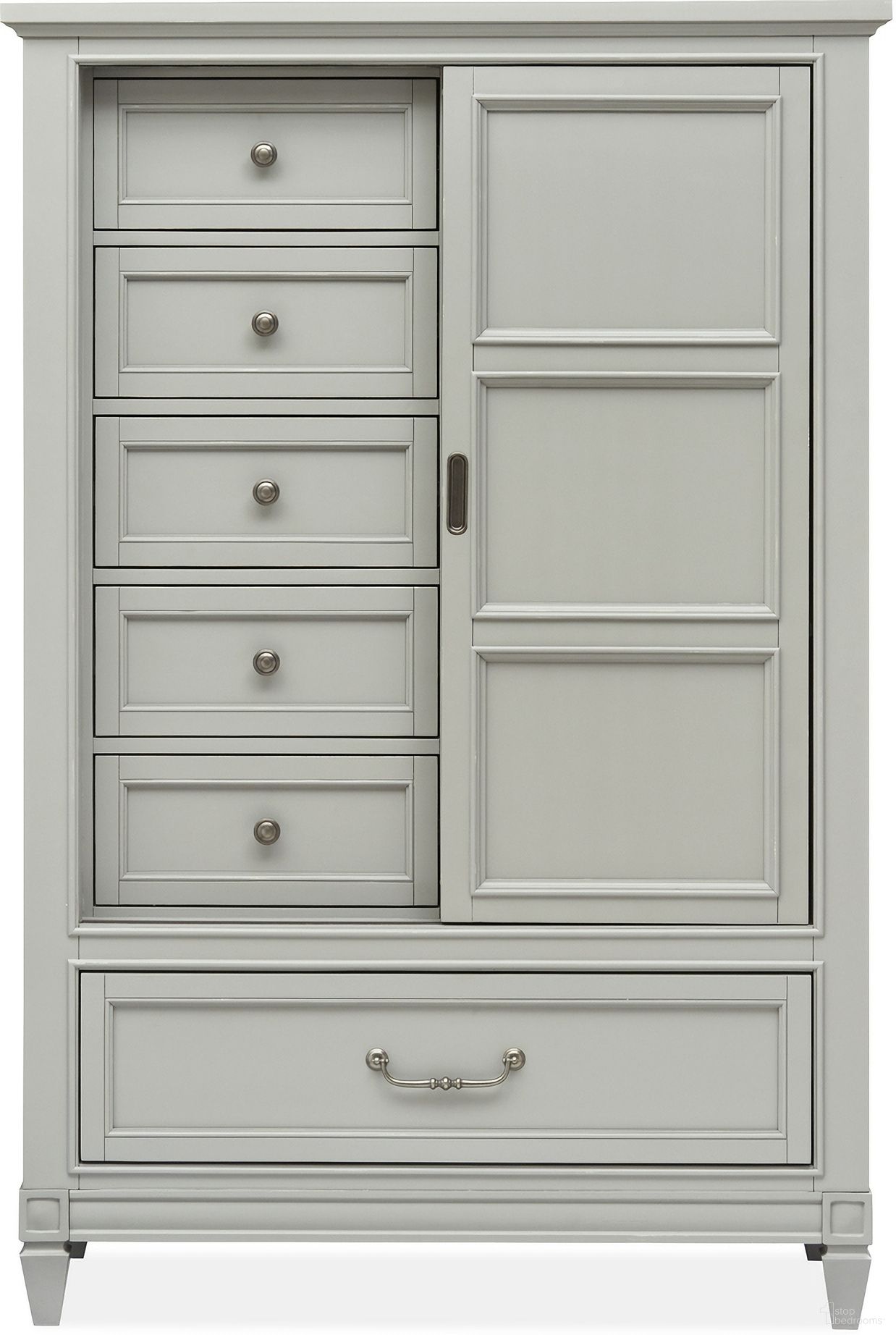 The appearance of Glenbrook Door Chest In Pebble designed by Magnussen in the traditional interior design. This pebble piece of furniture was selected by 1StopBedrooms from Glenbrook Collection to add a touch of cosiness and style into your home. Sku: B5668-13. Material: Birch Veneer.