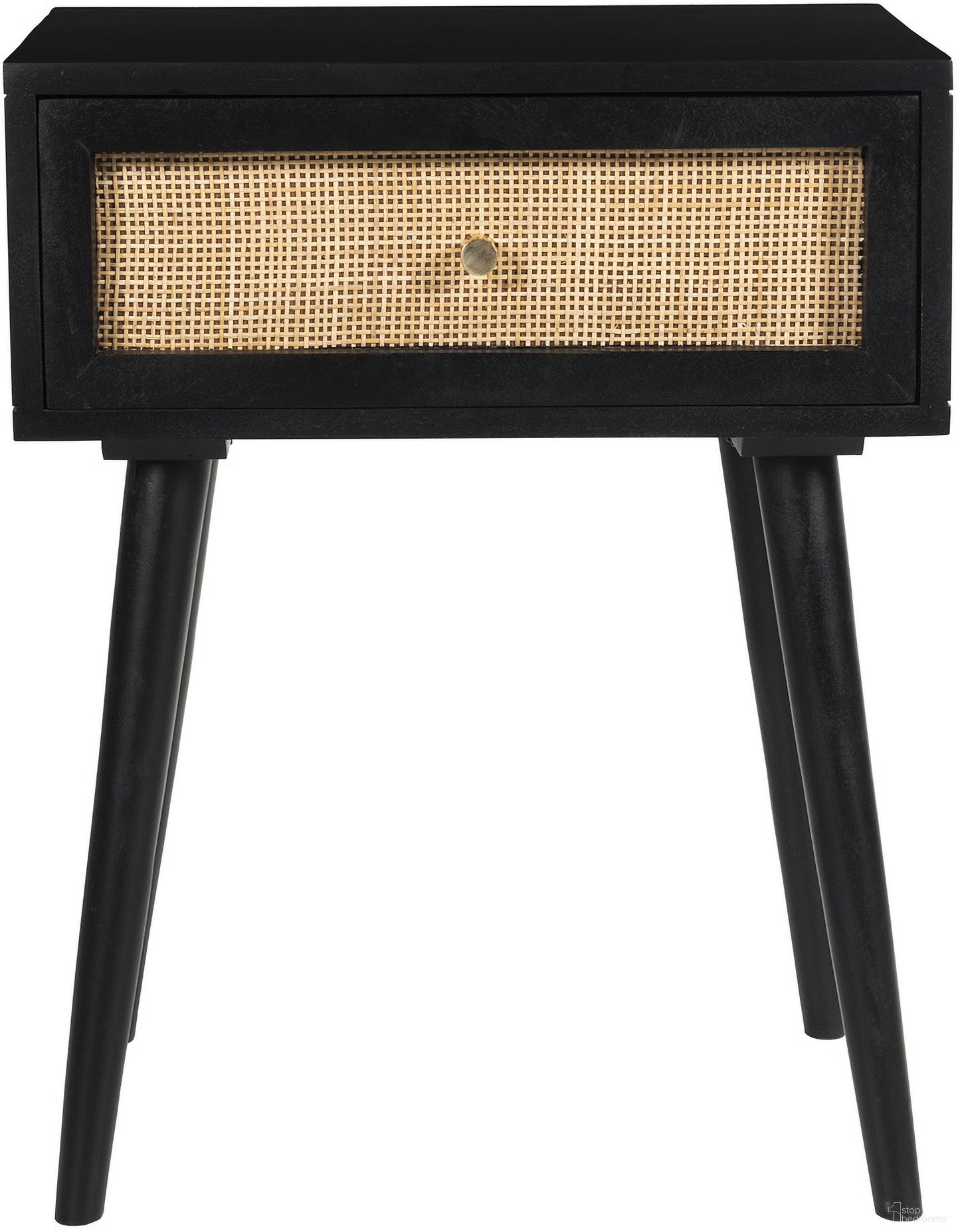 The appearance of Glenda Solid Wood One-Drawer Nightstand In Black and Natural designed by Aeon in the modern / contemporary interior design. This black and natural piece of furniture was selected by 1StopBedrooms from Glenda Collection to add a touch of cosiness and style into your home. Sku: AESP-11921-Black. Material: Wood.