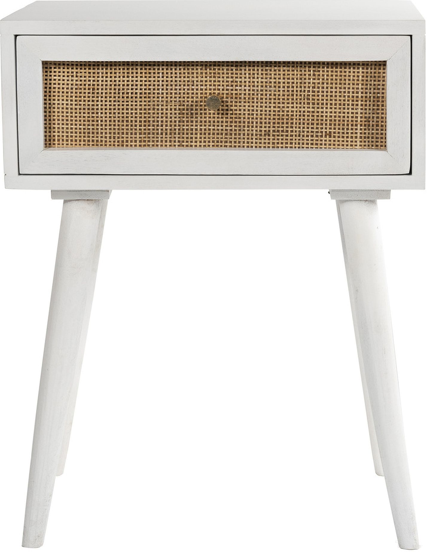 The appearance of Glenda Solid Wood One-Drawer Nightstand In White designed by Aeon in the modern / contemporary interior design. This white piece of furniture  was selected by 1StopBedrooms from Glenda Collection to add a touch of cosiness and style into your home. Sku: AESP-11381-White. Material: Wood.