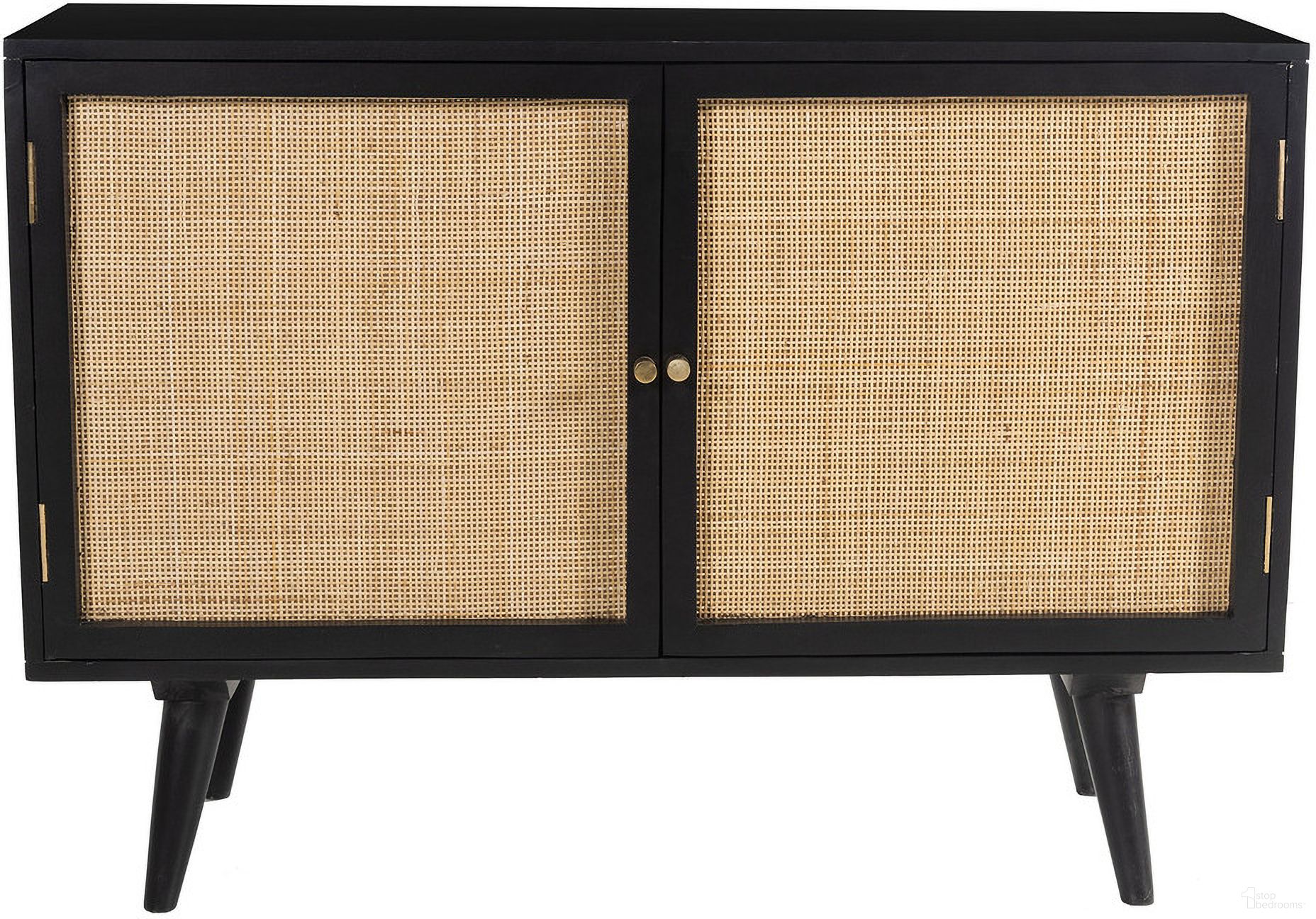 The appearance of Glenda Two-Door Solid Wood with Natural Cane Sideboard In Black designed by Aeon in the modern / contemporary interior design. This black and natural piece of furniture was selected by 1StopBedrooms from Glenda Collection to add a touch of cosiness and style into your home. Sku: AESP-11582-Black. Material: Wood.