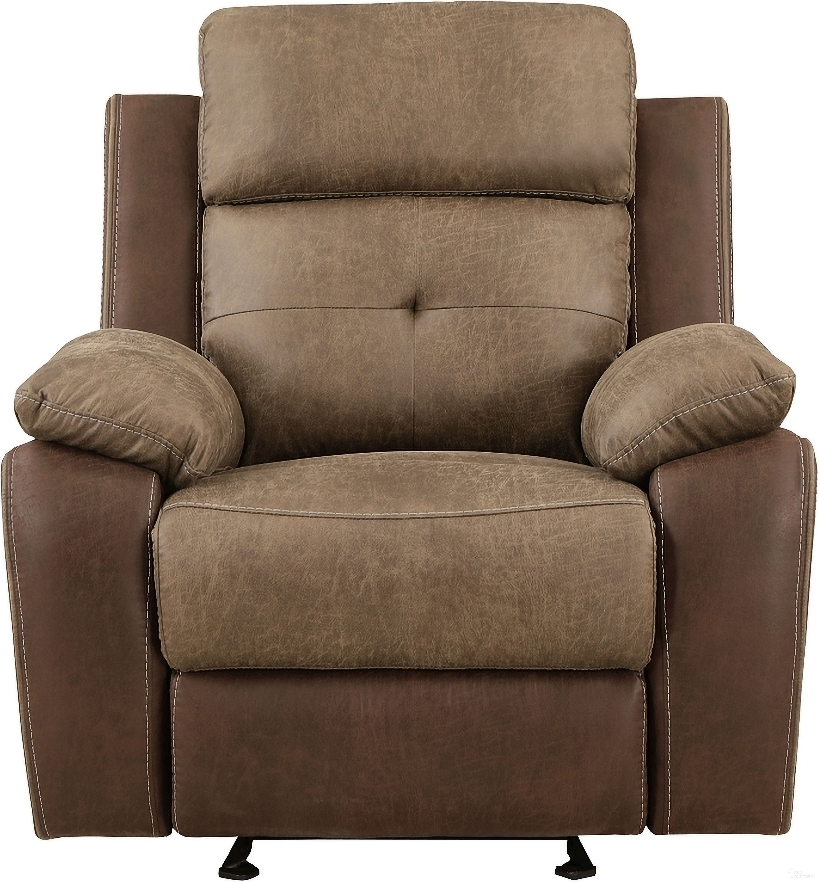 The appearance of Glendale Glider Reclining Chair In Brown designed by Homelegance in the transitional interior design. This brown piece of furniture was selected by 1StopBedrooms from Glendale Collection to add a touch of cosiness and style into your home. Sku: 8599BR-1. Material: Microfiber.