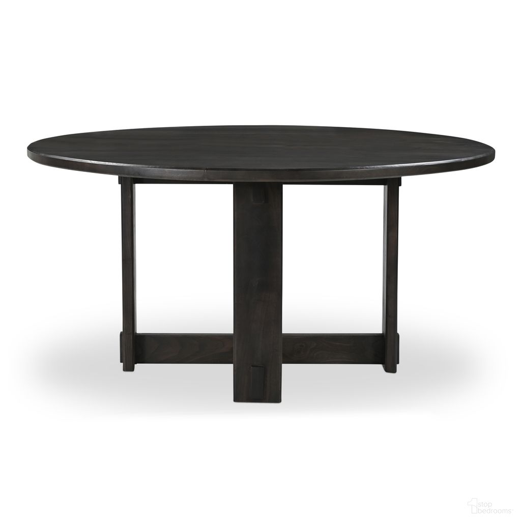 The appearance of Glenn Round Dining Table In Dark Brown designed by Moes Home in the modern / contemporary interior design. This dark brown piece of furniture  was selected by 1StopBedrooms from Glenn Collection to add a touch of cosiness and style into your home. Sku: BB-1027-20-0. Table Base Style: Trestle. Table Top Shape: Round. Size: 60" x 60". Material: Neem Wood.
