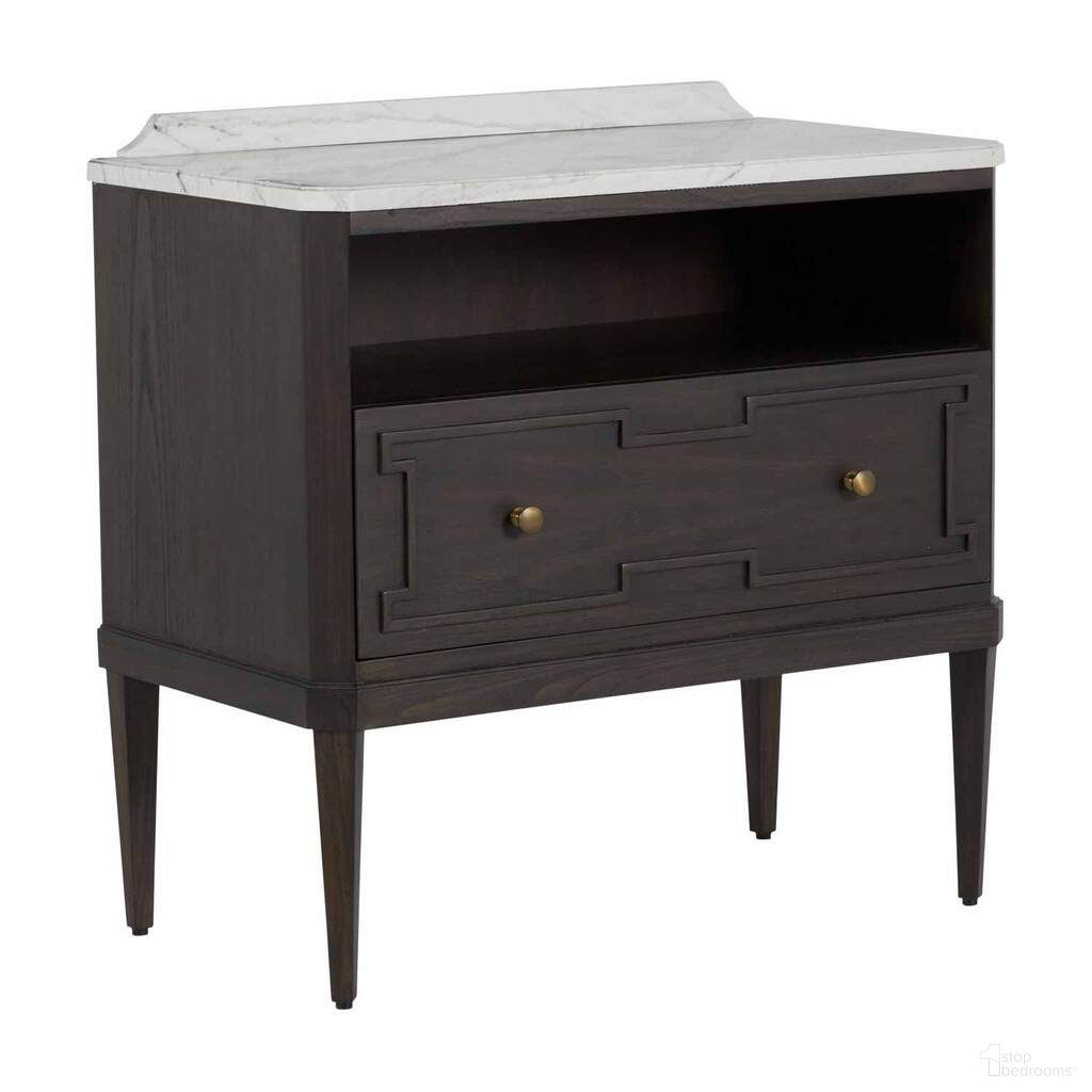 The appearance of Glenwood Nightstand In Forest Black and Agros White designed by Gabby in the transitional interior design. This forest black/agros white piece of furniture was selected by 1StopBedrooms from Glenwood Collection to add a touch of cosiness and style into your home. Sku: SCH-168200. Material: Mindi Veneer.