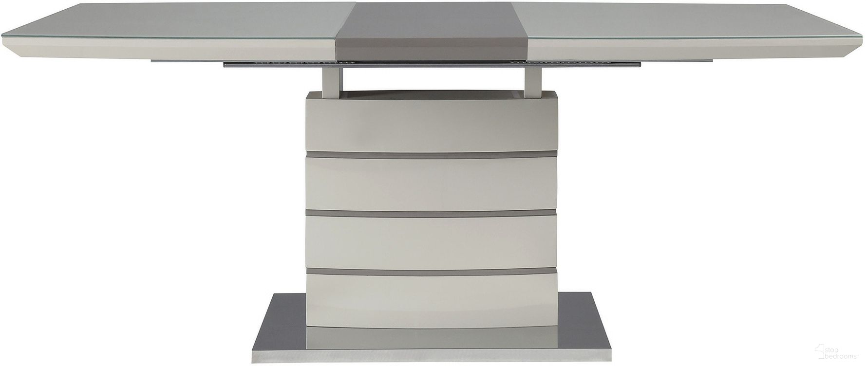 The appearance of Glissand White Rectangular Dining Table designed by Homelegance in the modern / contemporary interior design. This white piece of furniture  was selected by 1StopBedrooms from Glissand Collection to add a touch of cosiness and style into your home. Sku: 5599-71T;5599-71B;5599-71M. Table Base Style: Pedestal. Table Top Shape: Rectangular. Material: Engineered Wood. Size: 36".