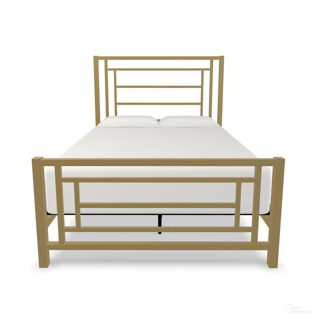 The appearance of Gloaming Queen Complete Bed with Metal Profile and Platform In Milky Gold designed by Wesley Allen in the modern / contemporary interior design. This milky gold piece of furniture was selected by 1StopBedrooms from Gloaming Collection to add a touch of cosiness and style into your home. Sku: 1320-CB-MPF-WS-5-OGD. Bed Type: Platform Bed. Bed Size: Queen. Material: Iron.