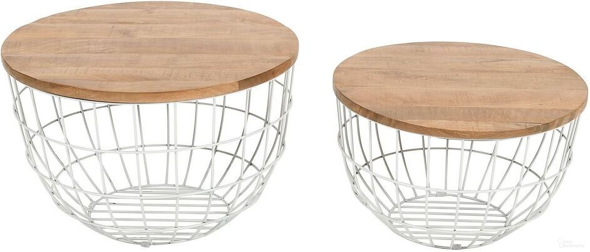The appearance of Global Archive Rondo Nested Storage Basket Coffee Tables Set of 2 In White designed by Jofran in the modern / contemporary interior design. This white piece of furniture was selected by 1StopBedrooms from Global Archive Collection to add a touch of cosiness and style into your home. Sku: 2330-3026WH. Material: Iron.