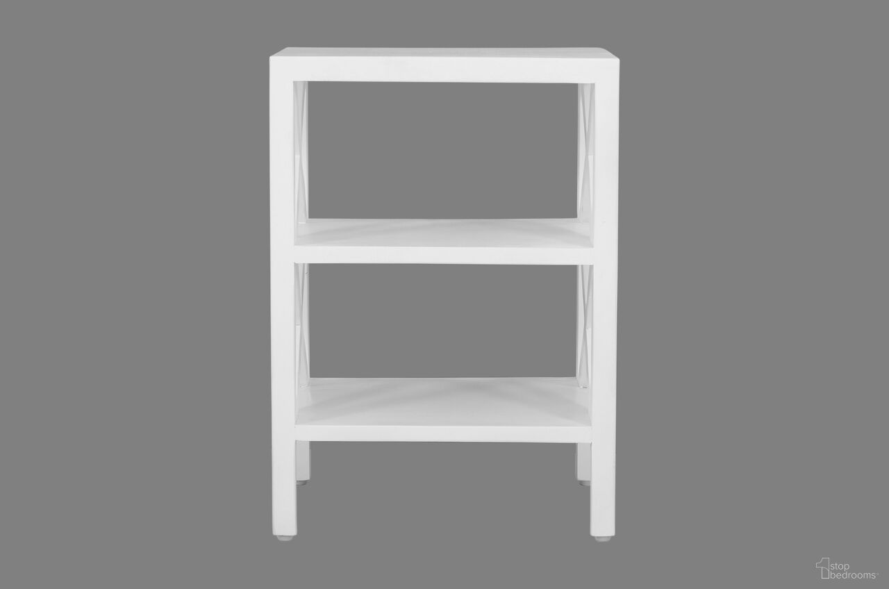 The appearance of Global Archive X-Side Accent Bookcase with 2 Shelves In Matte White designed by Jofran in the rustic / southwestern interior design. This matte white piece of furniture  was selected by 1StopBedrooms from Global Archive Collection to add a touch of cosiness and style into your home. Sku: 1730-3420. Material: Mango.