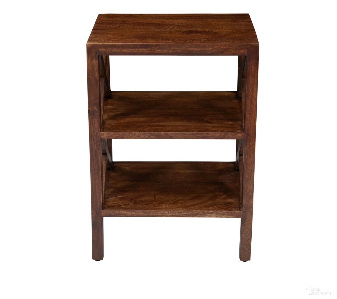 The appearance of Global Archive X-Side Accent Table with 2 Shelves In Chestnut designed by Jofran in the transitional interior design. This chestnut piece of furniture  was selected by 1StopBedrooms from Global Archive Collection to add a touch of cosiness and style into your home. Sku: 1730-34. Material: Mango.
