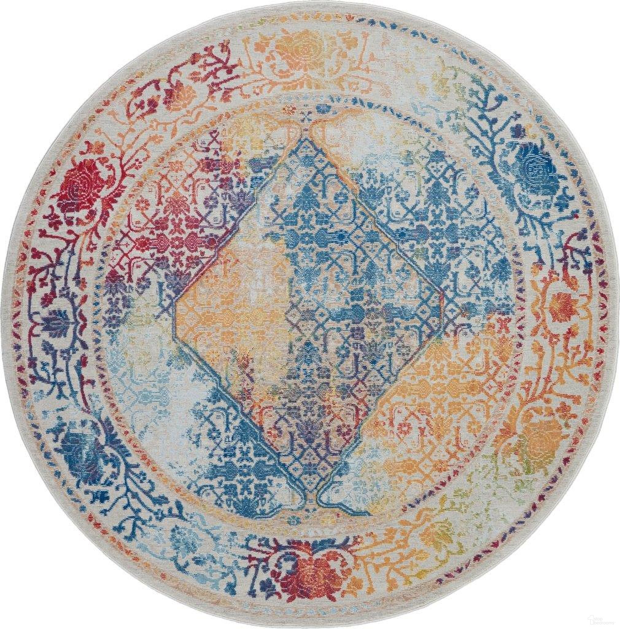 The appearance of Global Vintage Ivory and Multicolor 6' x 6' Round Area Rug designed by Nourison in the transitional interior design. This ivory and multicolor piece of furniture was selected by 1StopBedrooms from Global Vintage Collection to add a touch of cosiness and style into your home. Sku: 99446458315. Material: Polypropylene.