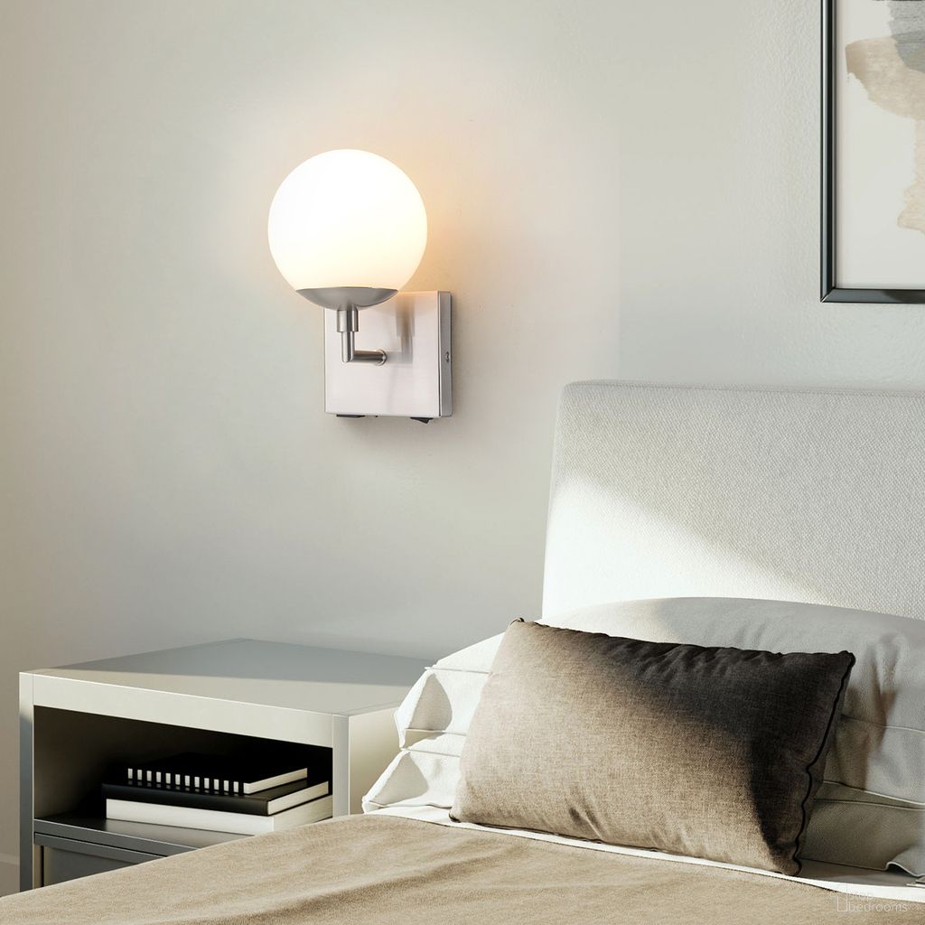 The appearance of Globe Plug-in 10 Inch Wall Sconce In Satin Nickel designed by Nova Of California in the modern / contemporary interior design. This satin nickel piece of furniture was selected by 1StopBedrooms from Modern Sconce Collection to add a touch of cosiness and style into your home. Sku: 301085SN. Material: Steel.