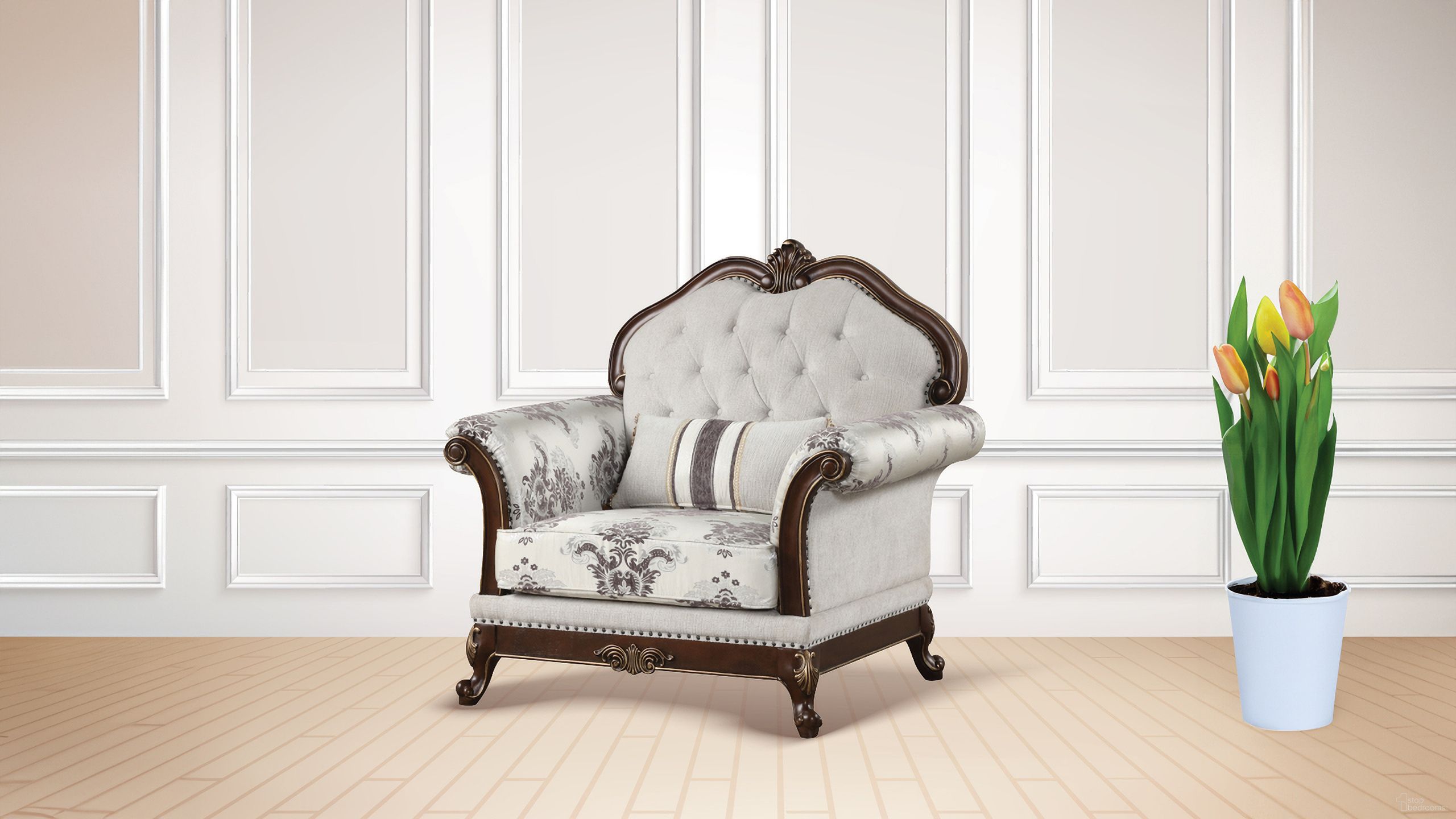 The appearance of Gloria Button Tufted Chair In White designed by Galaxy Home Furnishings in the traditional interior design. This white piece of furniture was selected by 1StopBedrooms from Gloria Collection to add a touch of cosiness and style into your home. Sku: 698781398920. Material: Wood.