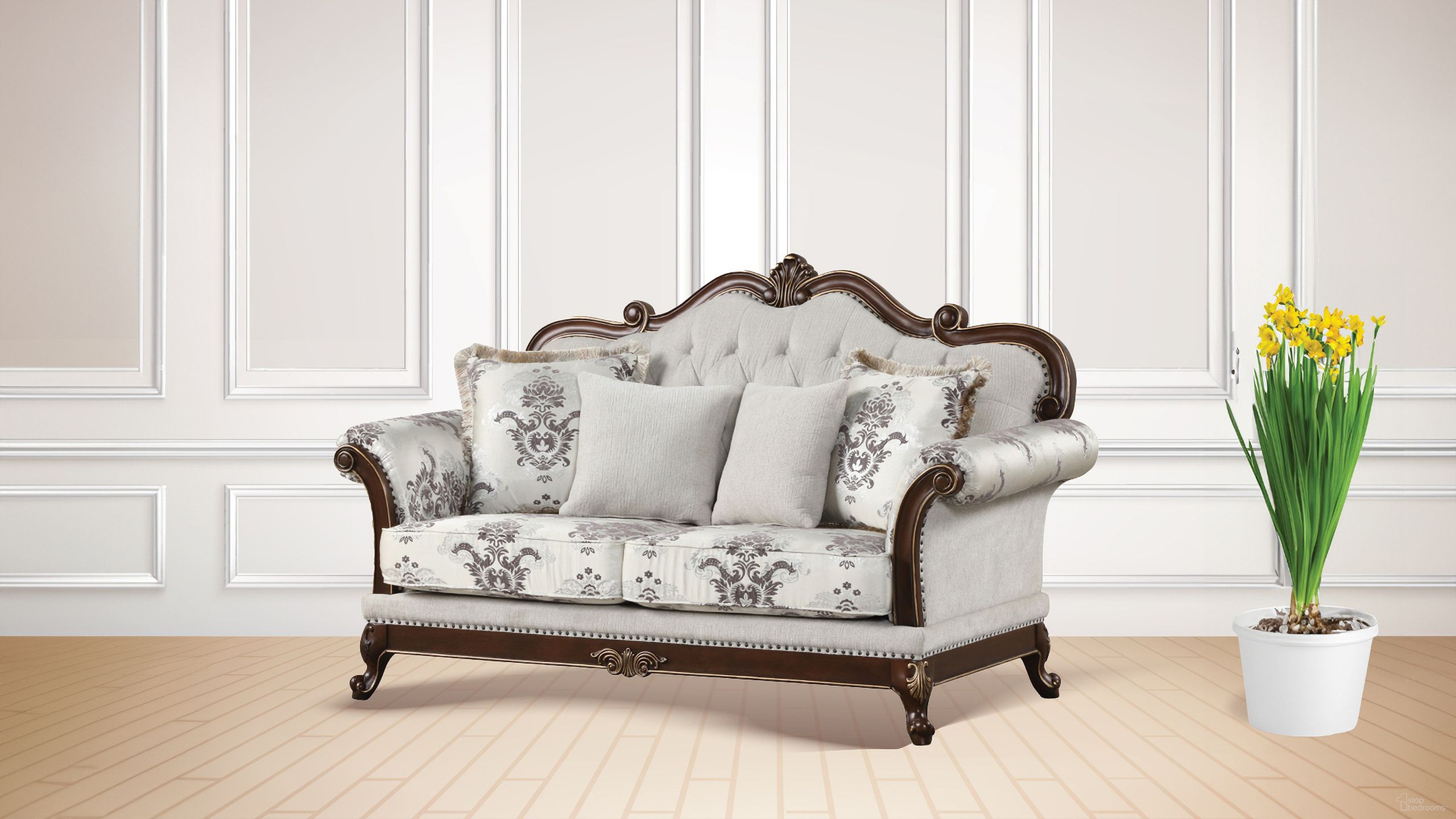 The appearance of Gloria Button Tufted Loveseat In White designed by Galaxy Home Furnishings in the traditional interior design. This white piece of furniture was selected by 1StopBedrooms from Gloria Collection to add a touch of cosiness and style into your home. Sku: 698781408858. Material: Wood.
