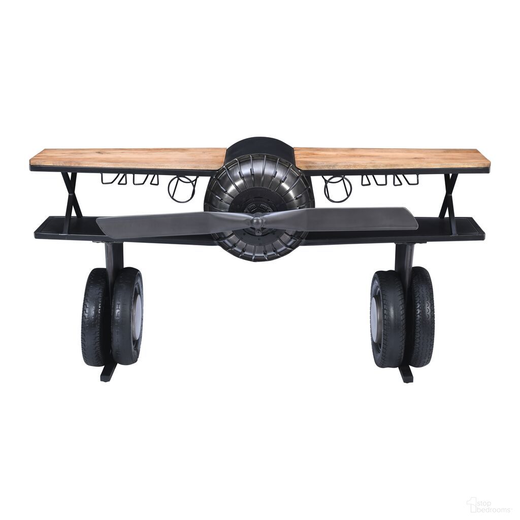 The appearance of Glory Days Maverick 72 Inch Airplane Bar Aviator Lounge Console Table with Reclaimed Hardware and Storage In Gunmetal Grey designed by Jofran in the transitional interior design. This gunmetal grey piece of furniture was selected by 1StopBedrooms from Glory Days Collection to add a touch of cosiness and style into your home. Sku: 2323-MAVERICK. Table Top Shape: Rectangular. Material: Iron.