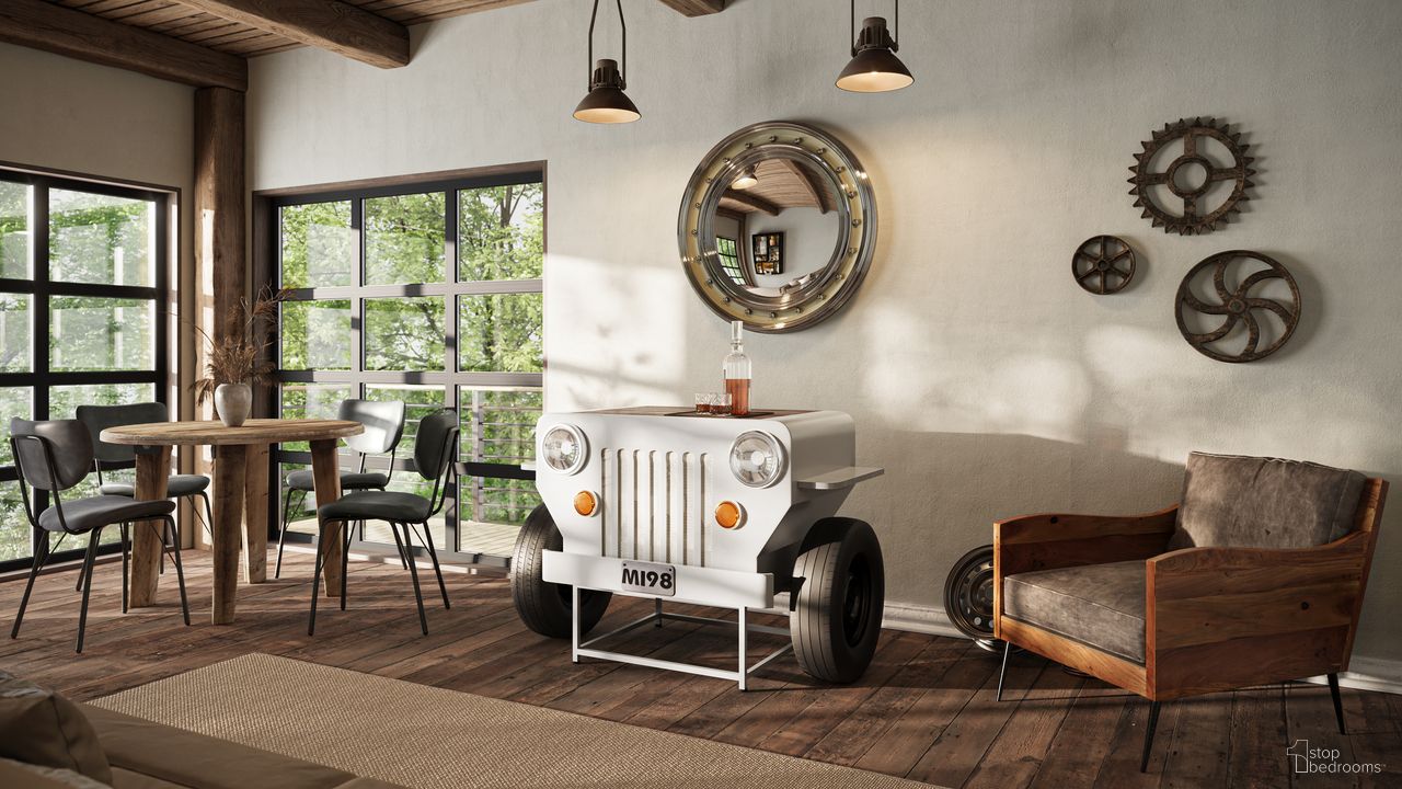The appearance of Glory Days Weekender Vintage Military Vehicle Console Table Lounge Home Bar with Wine Rack In White designed by Jofran in the modern / contemporary interior design. This white piece of furniture was selected by 1StopBedrooms from Glory Days Collection to add a touch of cosiness and style into your home. Sku: 2323-WEEKENDER. Material: Iron.