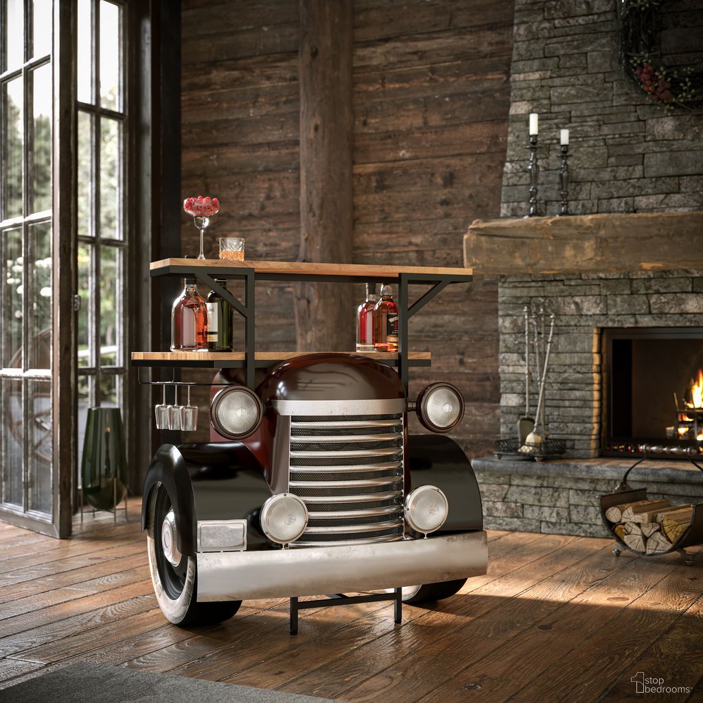 The appearance of Glory Days Woody Vintage Car Console Table Home Bar In Black designed by Jofran in the traditional interior design. This black piece of furniture was selected by 1StopBedrooms from Glory Days Collection to add a touch of cosiness and style into your home. Sku: 2323-WOODY. Material: Iron.