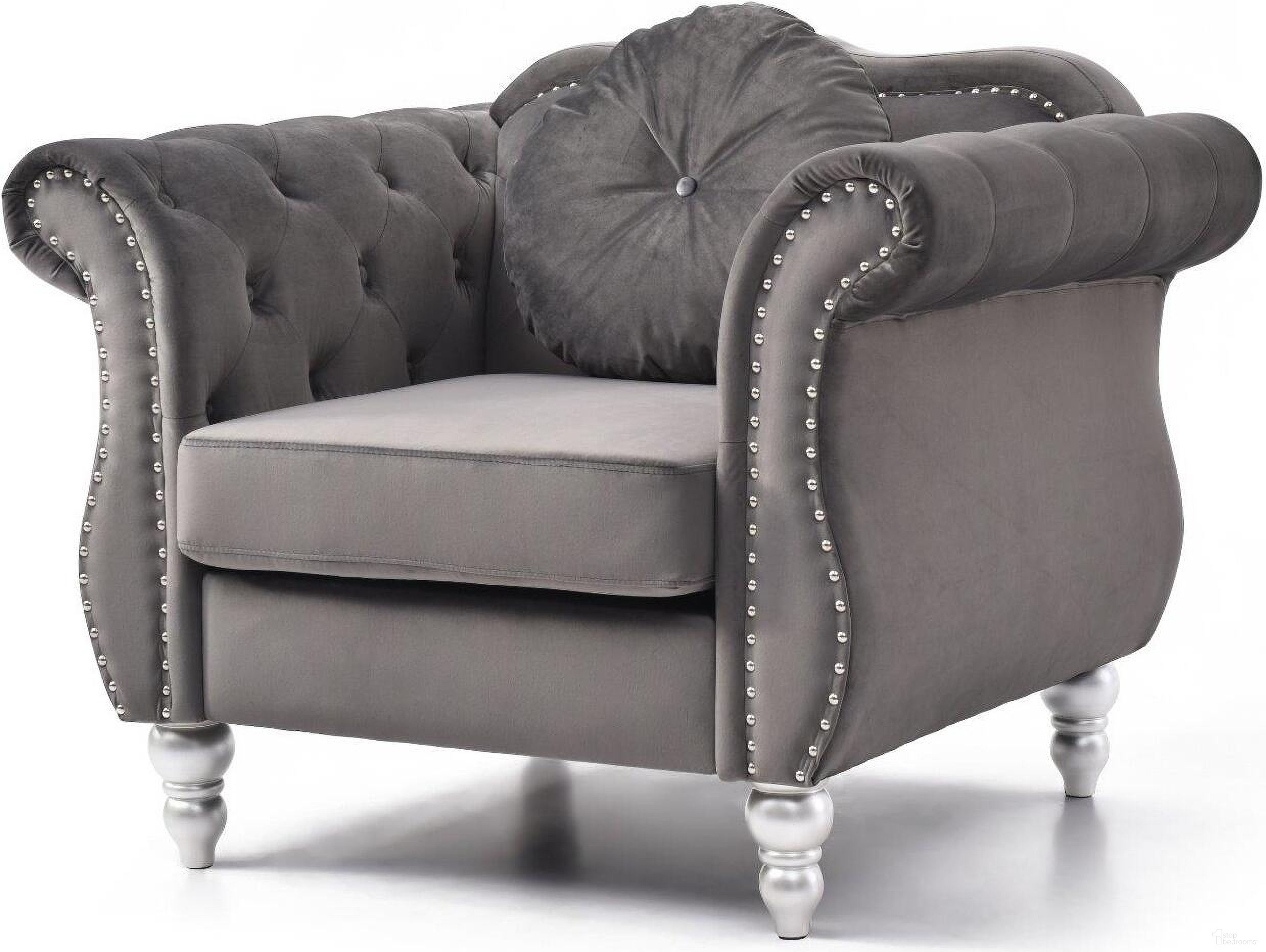 The appearance of Glory Furniture Hollywood Dark Gray Chair designed by Glory in the transitional interior design. This dark gray piece of furniture  was selected by 1StopBedrooms from Hollywood Collection to add a touch of cosiness and style into your home. Sku: G0660A-C. Material: Wood.
