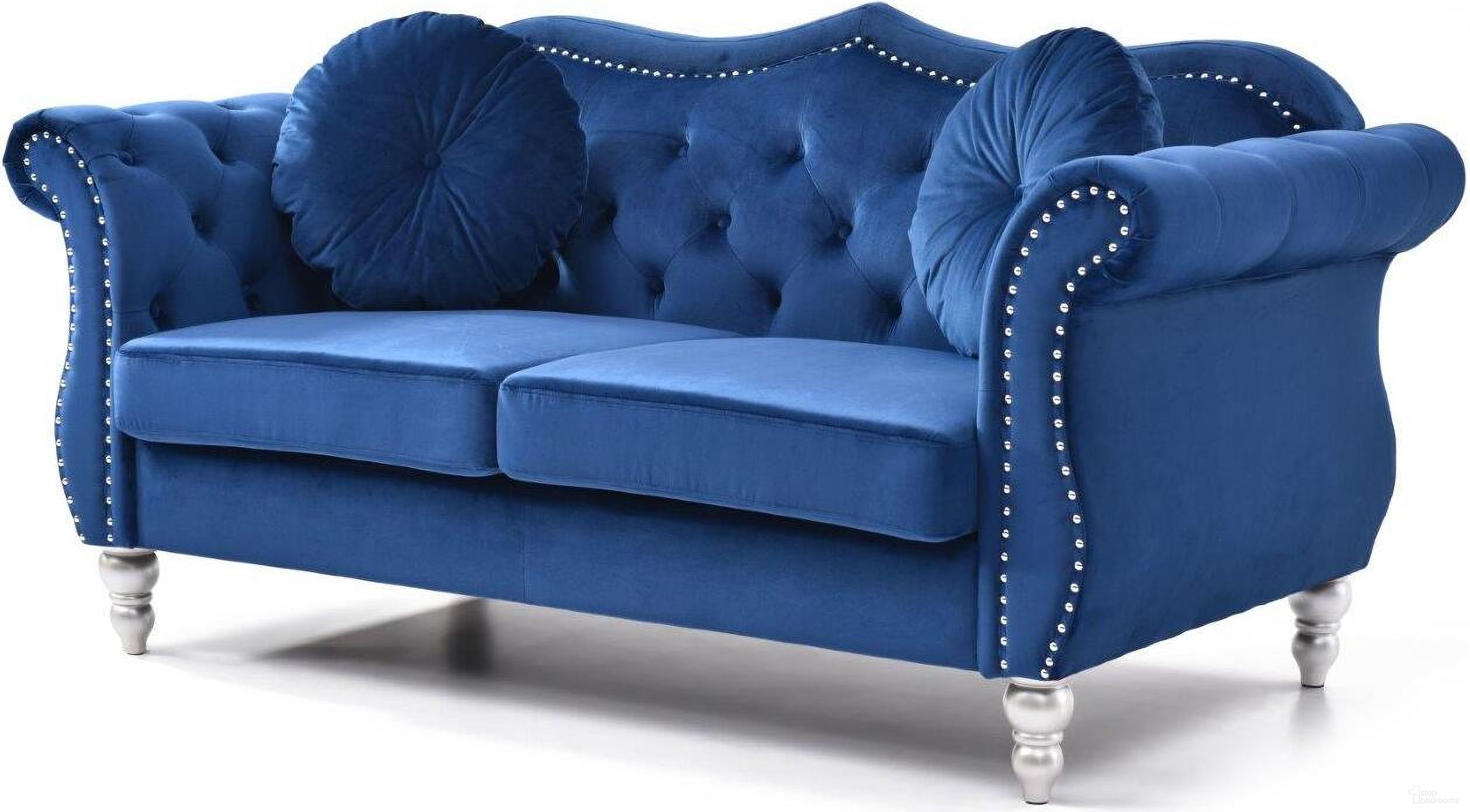 The appearance of Glory Furniture Hollywood Navy Blue Loveseat designed by Glory in the transitional interior design. This navy blue piece of furniture was selected by 1StopBedrooms from Hollywood Collection to add a touch of cosiness and style into your home. Sku: G0661A-L Box 1;G0661A-L Box 2. Material: Wood.