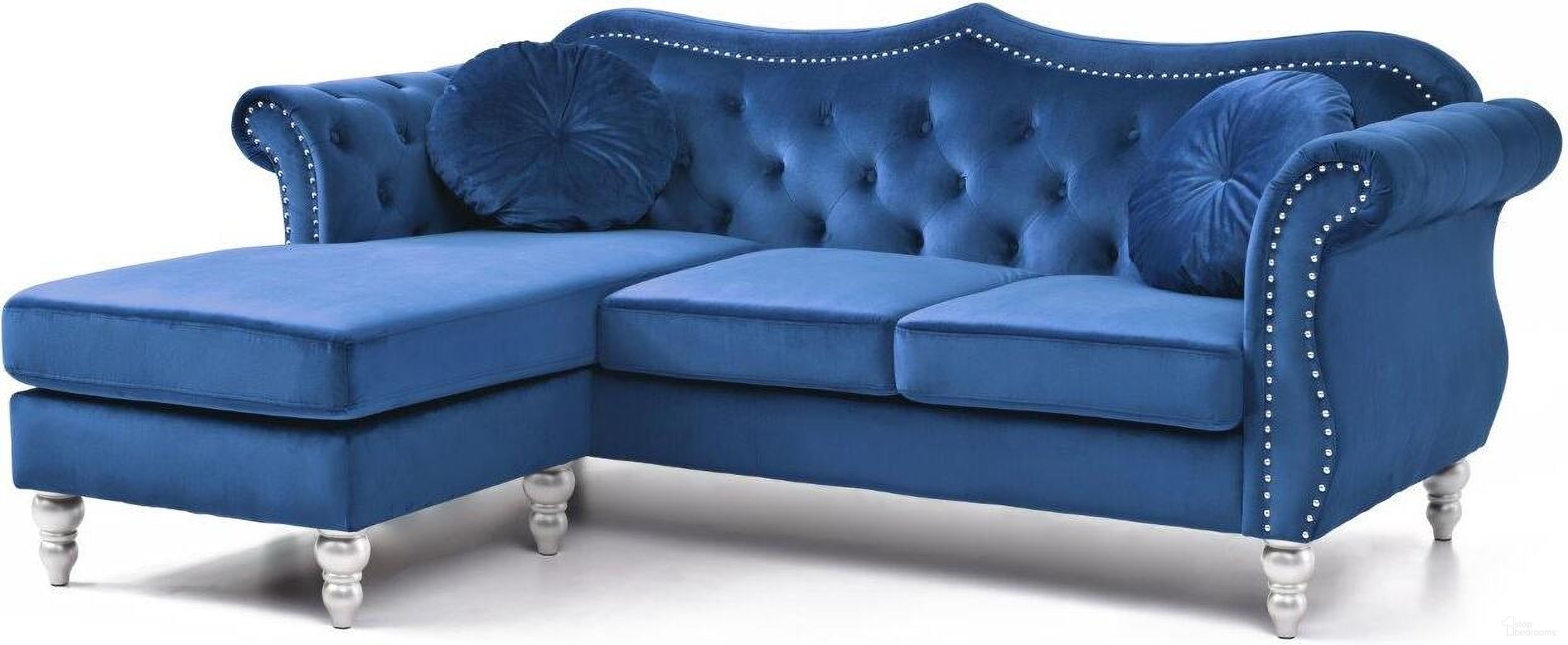 The appearance of Glory Furniture Hollywood Navy Blue Sofa Chaise designed by Glory in the transitional interior design. This navy blue piece of furniture was selected by 1StopBedrooms from Hollywood Collection to add a touch of cosiness and style into your home. Sku: G0661B-SC Box 1;G0661B-SC Box 2;G0661B-SC Box 3. Material: Wood.