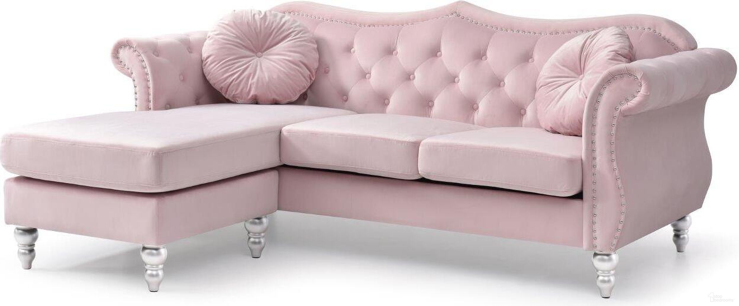 The appearance of Glory Furniture Hollywood Pink Sofa Chaise designed by Glory in the transitional interior design. This pink piece of furniture was selected by 1StopBedrooms from Hollywood Collection to add a touch of cosiness and style into your home. Sku: G0664B-SC Box 1;G0664B-SC Box 2;G0664B-SC Box 3. Material: Wood.