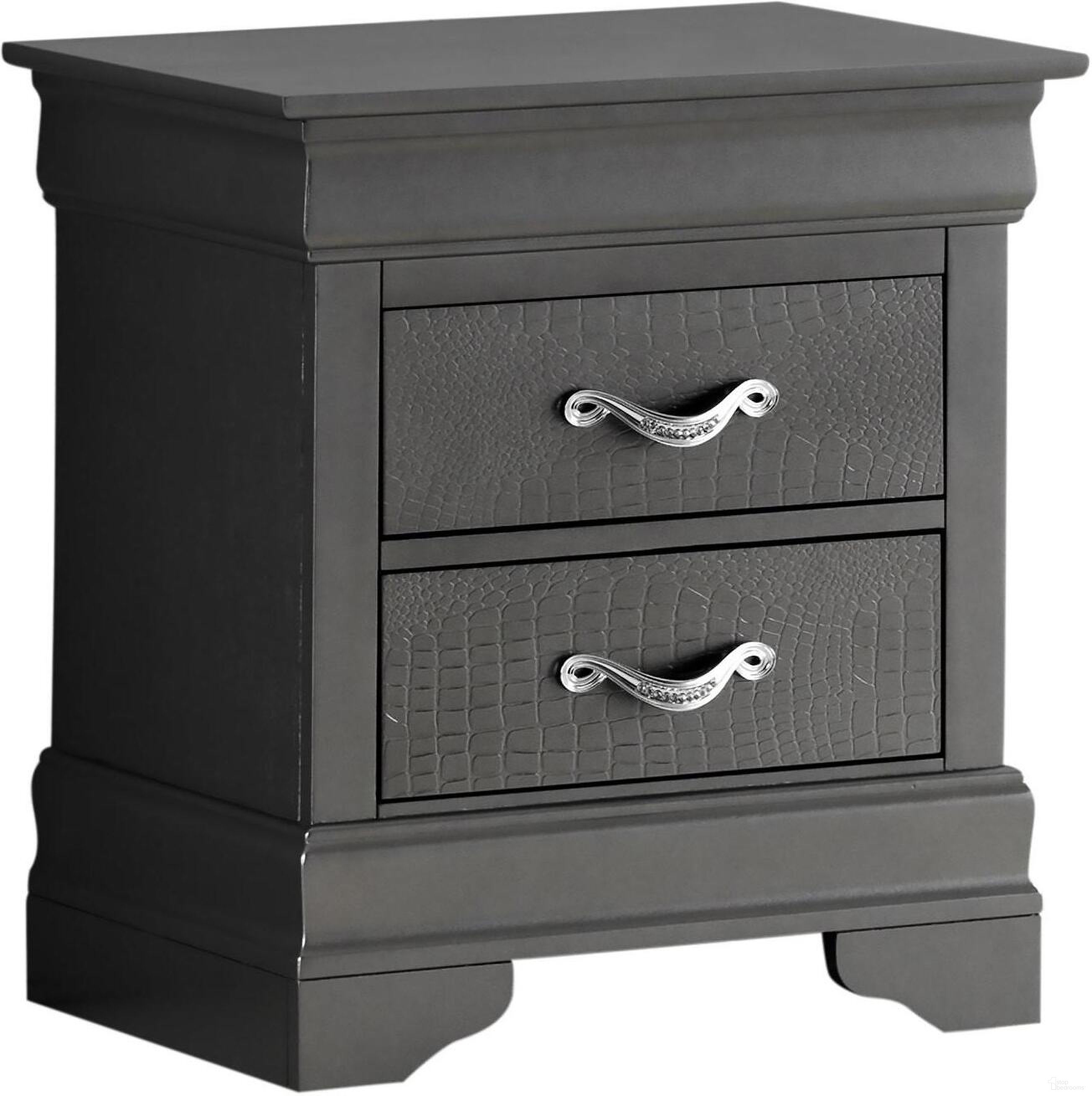 The appearance of Glory Furniture Lorana Charcoal Nightstand designed by Glory in the modern / contemporary interior design. This charcoal piece of furniture  was selected by 1StopBedrooms from Lorana Collection to add a touch of cosiness and style into your home. Sku: G6502-N-Nightstand. Material: Wood.