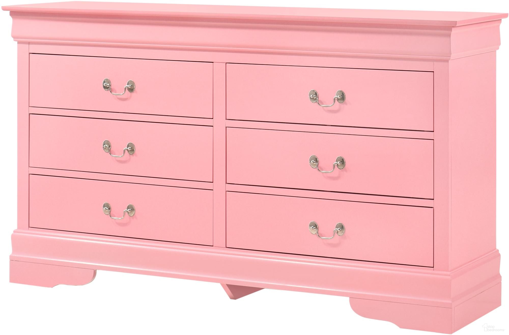 The appearance of Glory Furniture LouisPhillipe Dresser, Pink designed by Glory in the traditional interior design. This pink piece of furniture  was selected by 1StopBedrooms from Louis Philippe Collection to add a touch of cosiness and style into your home. Sku: G02104-D-Dresser. Material: Wood.