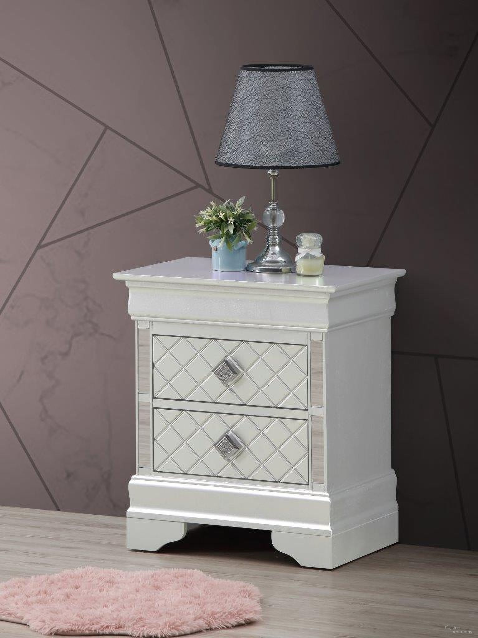 The appearance of Glory Furniture Verona Nightstand In Silver Champagne G6700-N designed by Glory in the modern / contemporary interior design. This silver champagne piece of furniture  was selected by 1StopBedrooms from Verona Collection to add a touch of cosiness and style into your home. Sku: G6700-N. Material: Wood.