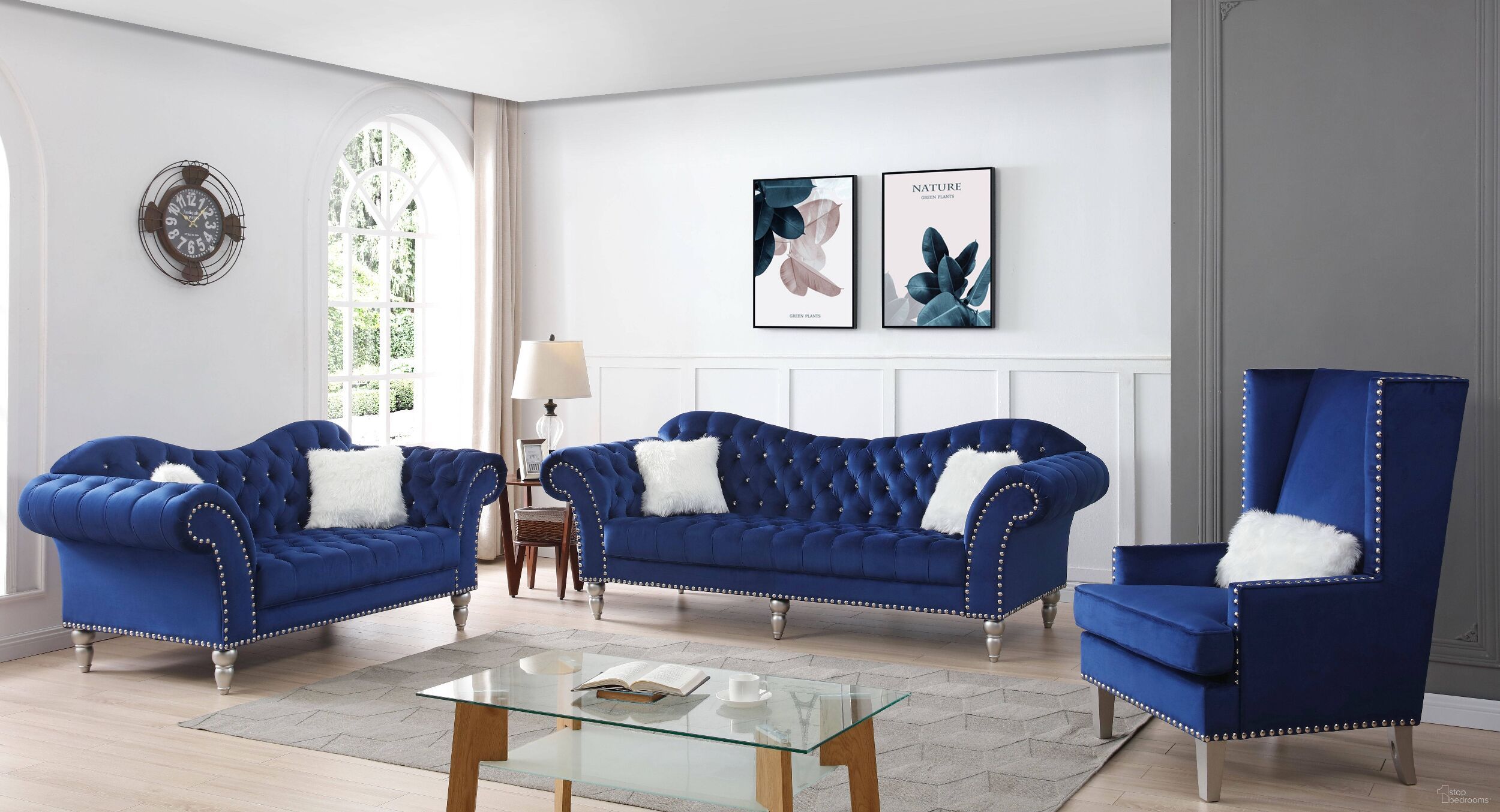 Glory Furniture Wilshire Blue Velvet 3pc Living Room Set