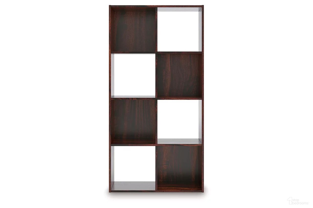 The appearance of Glosmount Eight Cube Organizer In Cherry and Light Brown designed by Signature Design by Ashley in the traditional interior design. This cherry and light brown piece of furniture  was selected by 1StopBedrooms from Glosmount Collection to add a touch of cosiness and style into your home. Sku: EA1055-4X2. Material: Wood.