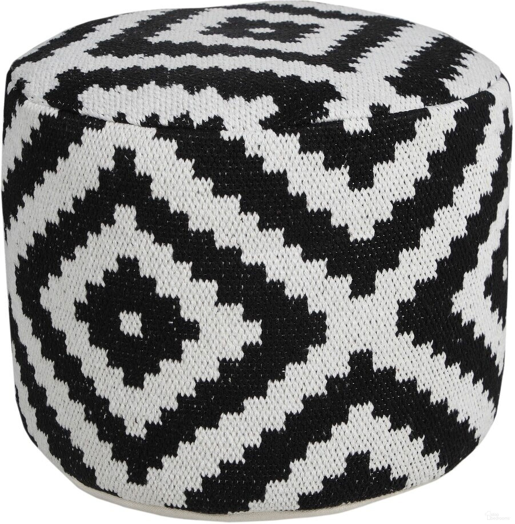 Glowiq Diamond Cotton Blend Ottoman Pouf In Black and White