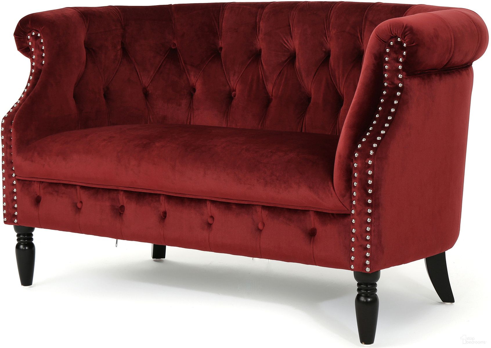 The appearance of Glowworm Button-Tufted Upholstered Loveseat with Scrolled Arms In Garnet designed by Noble House in the glam interior design. This garnet piece of furniture was selected by 1StopBedrooms from Glowworm Collection to add a touch of cosiness and style into your home. Sku: 61203.00NVLTGARN. Material: Velvet.