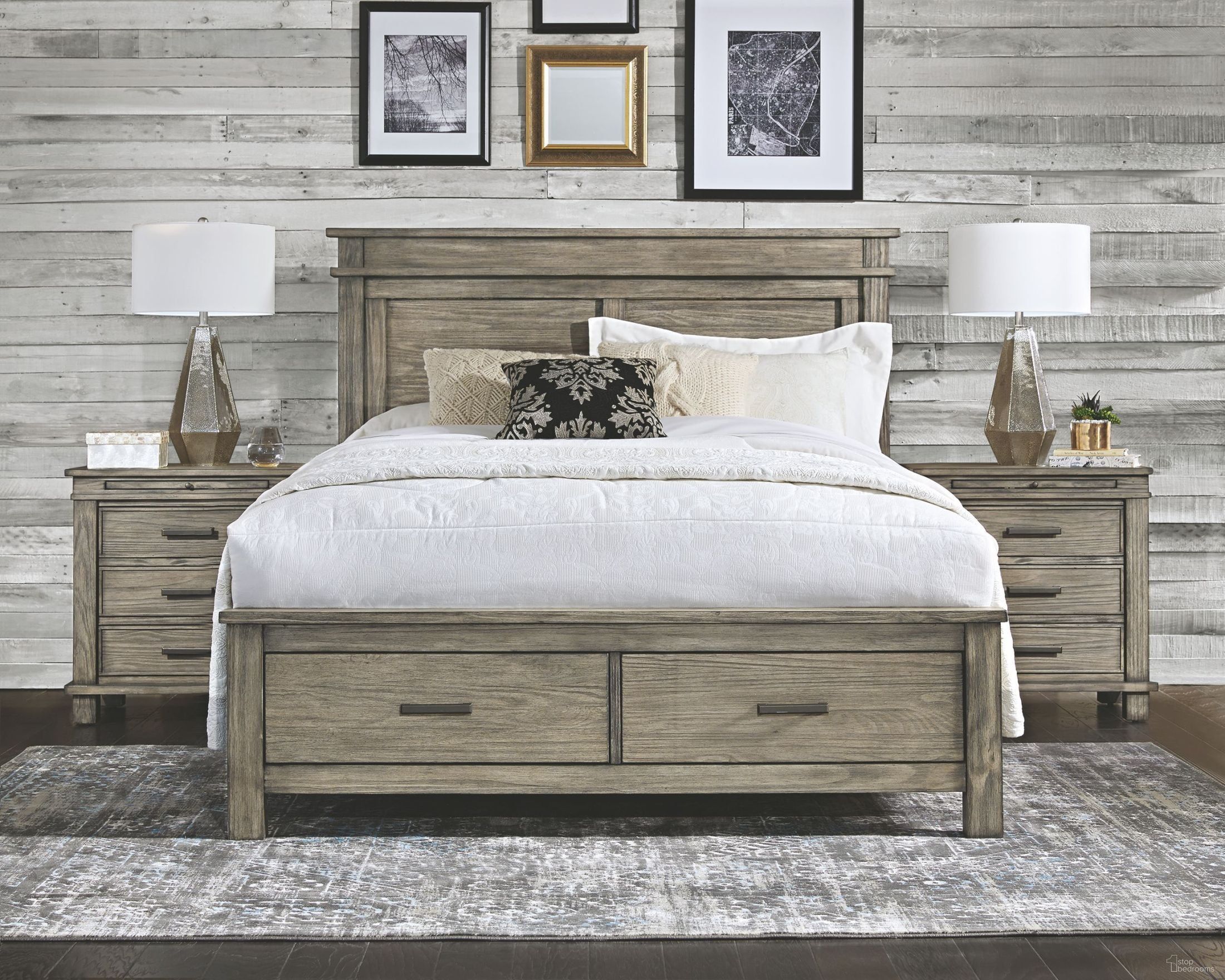 The appearance of Glacier Point Greystone Queen Panel Storage Bed designed by A-America in the transitional interior design. This brown piece of furniture  was selected by 1StopBedrooms from Glacier Point Collection to add a touch of cosiness and style into your home. Sku: GLPGR503G;GLPGR503H;GLPGR503P;GLPGR503R. Bed Type: Storage Bed. Bed Size: Queen. Material: Pine.