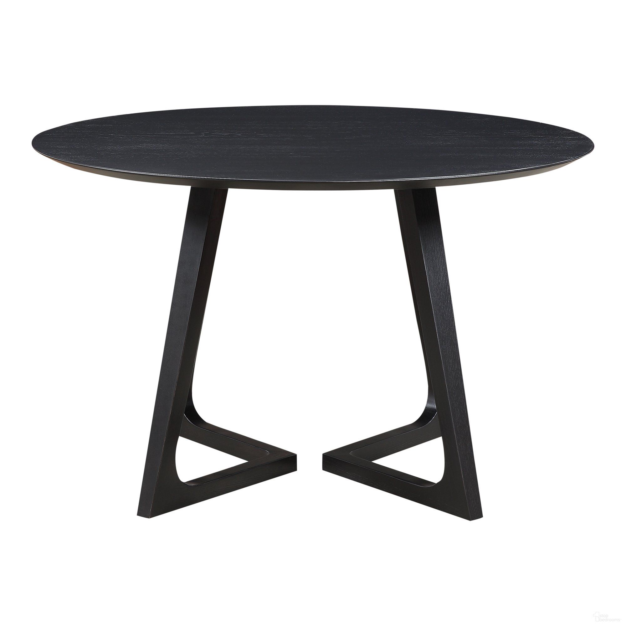 The appearance of Godenza Black Ash Round Dining Table designed by Moes Home in the transitional interior design. This black piece of furniture  was selected by 1StopBedrooms from Godenza Collection to add a touch of cosiness and style into your home. Sku: CB-1003-02-0. Table Base Style: Pedestal. Table Top Shape: Round. Material: Wood. Size: 48".